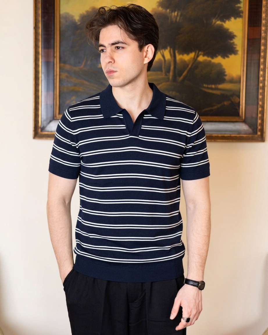 Elite Navy Stripe Polo