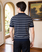Elite Navy Striped Polo - Him