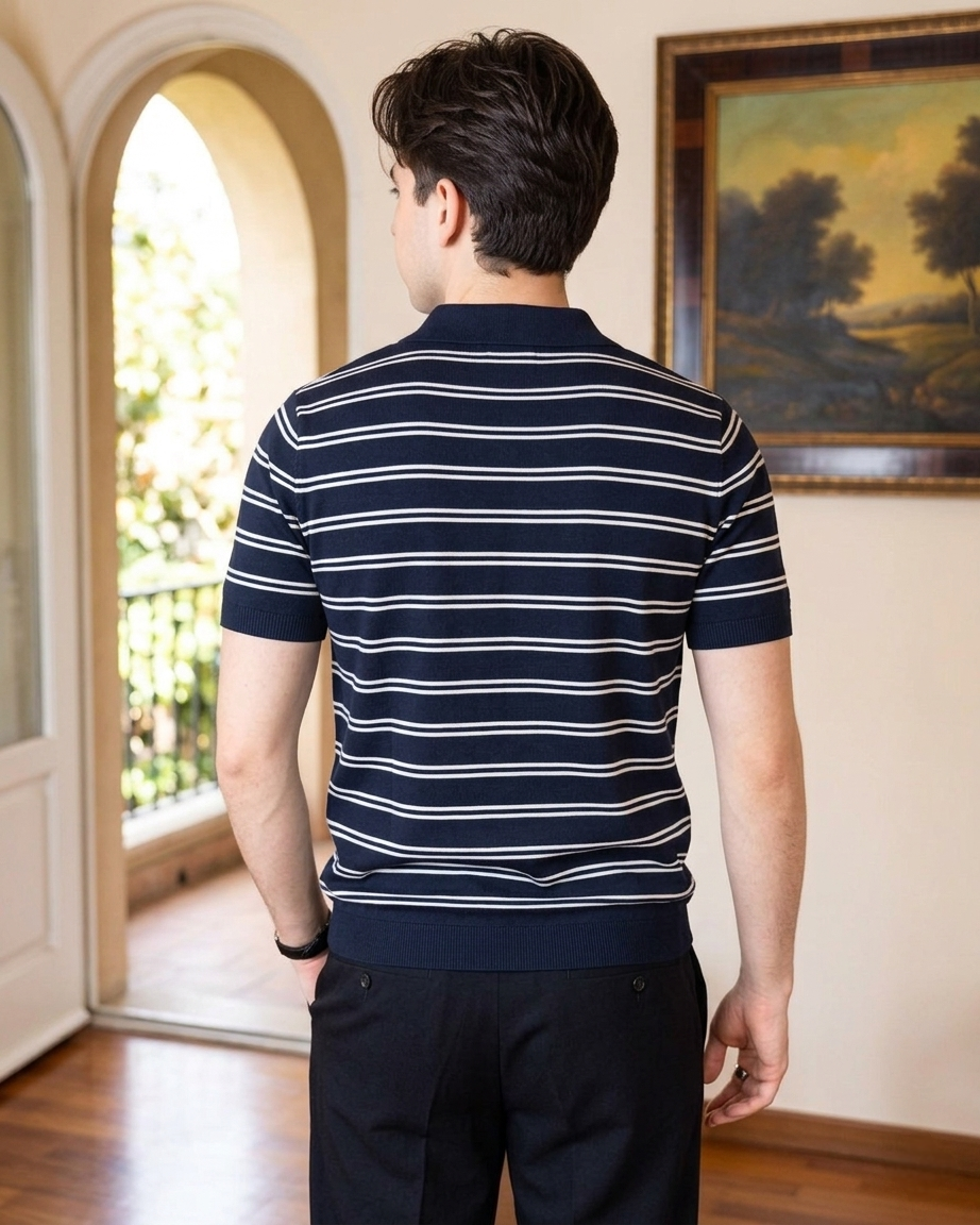 Elite Navy Stripe Polo