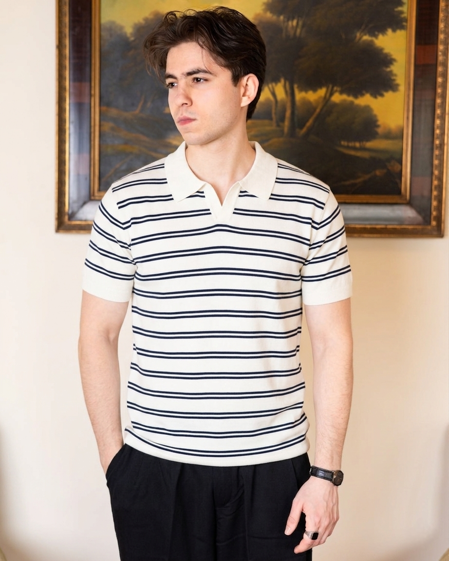 Elite White Stripe Polo