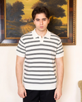 Elite White Striped Polo - Him