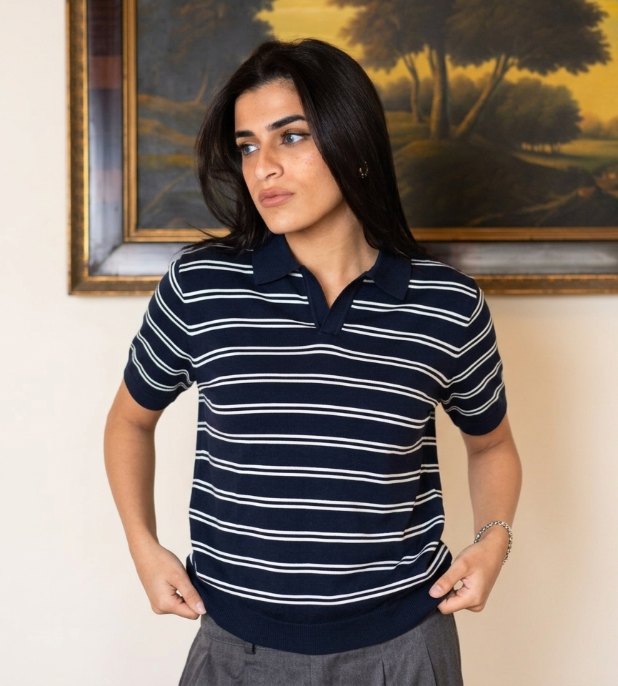 Elite Navy Striped Polo - Her