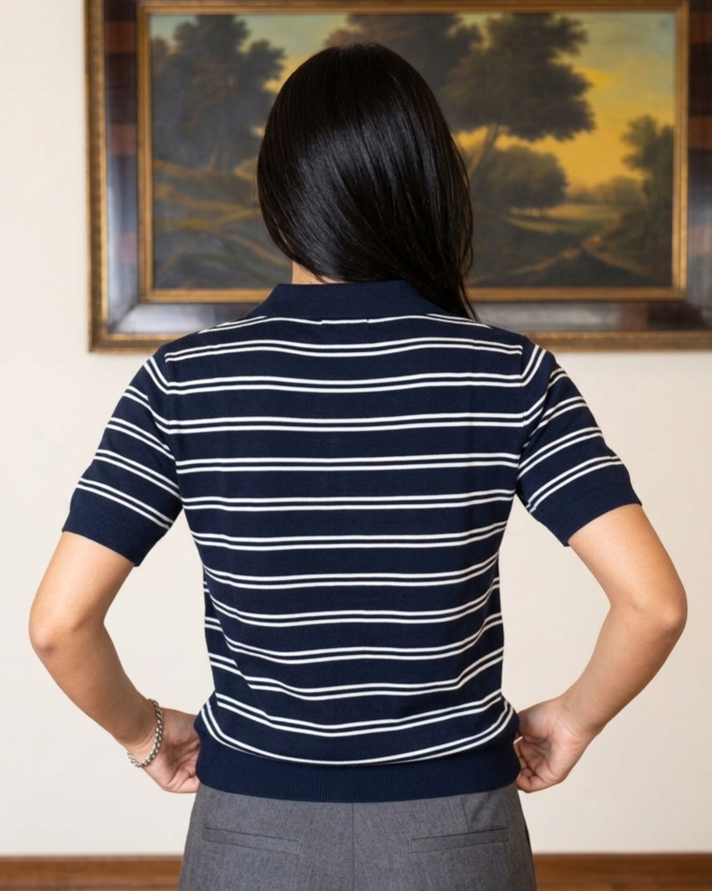 Elite Navy Striped Polo - Her