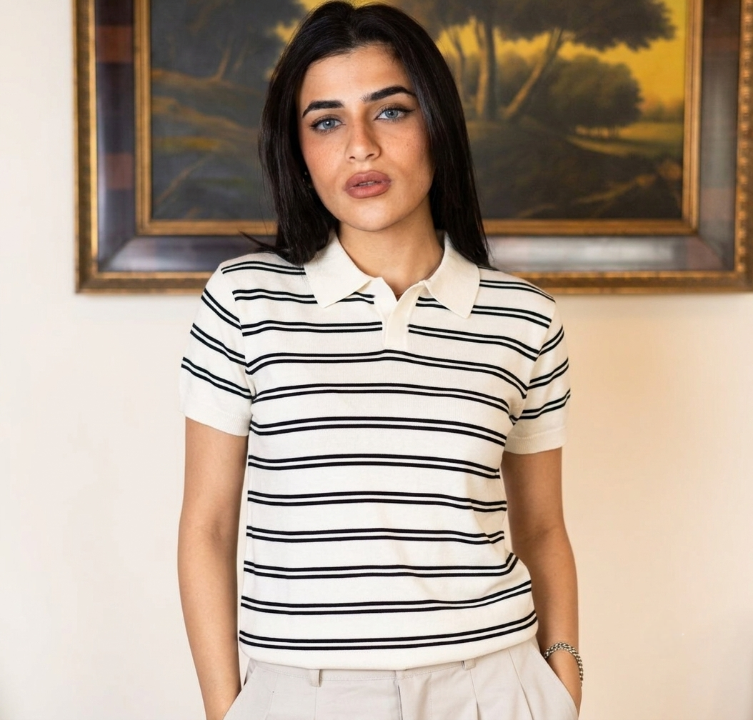 Elite White Striped Polo - Her