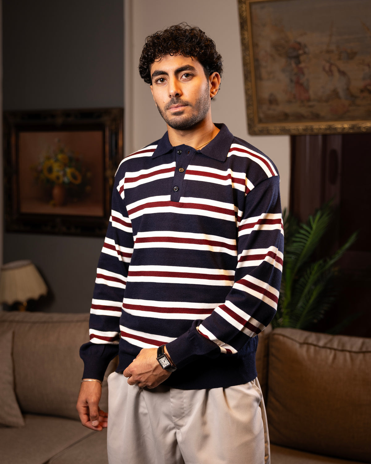 Navy Striped Knit Sweater