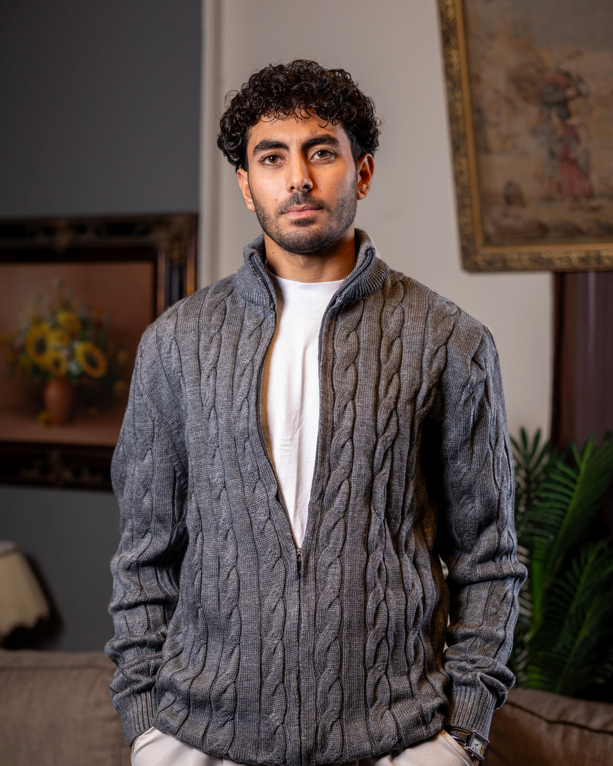 Grey Cable Knit Sweater