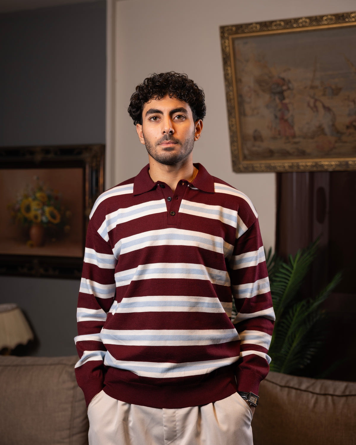 Burgundy Striped Knit Sweater