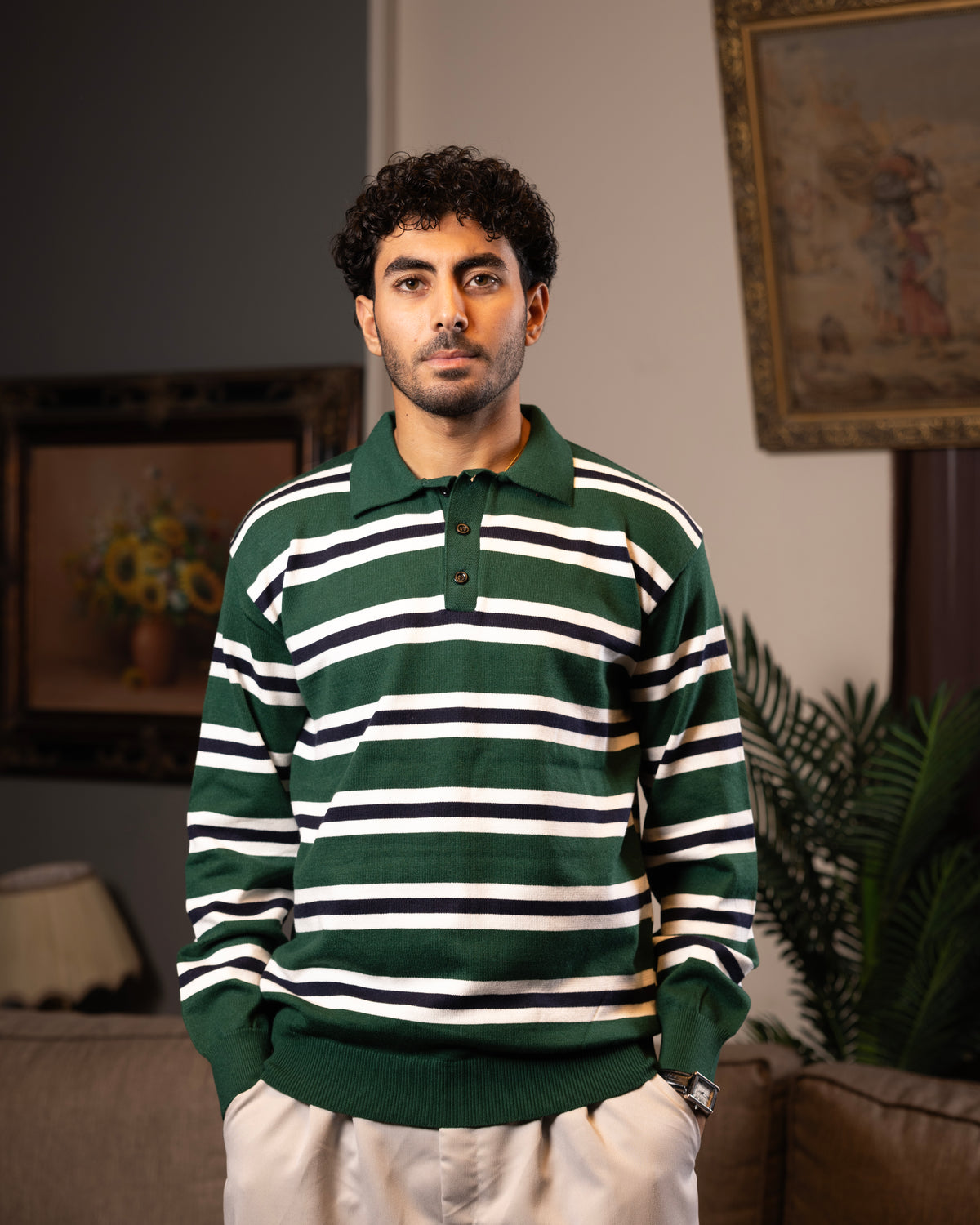 Green Striped Knit Sweater
