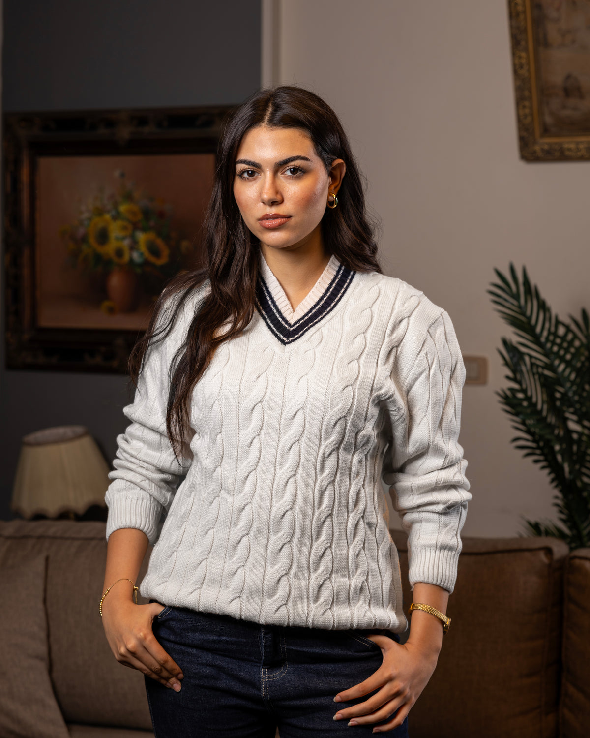 Off White V Neck Sweater