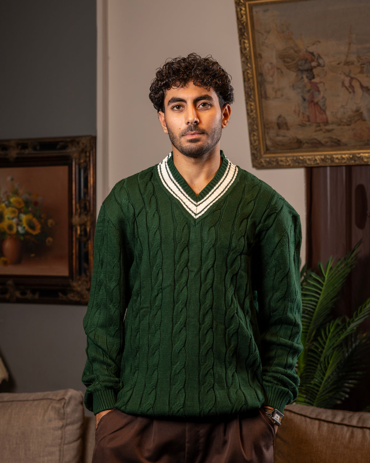 Dark Green V Neck Sweater