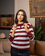 Burgundy Striped Knit Sweater