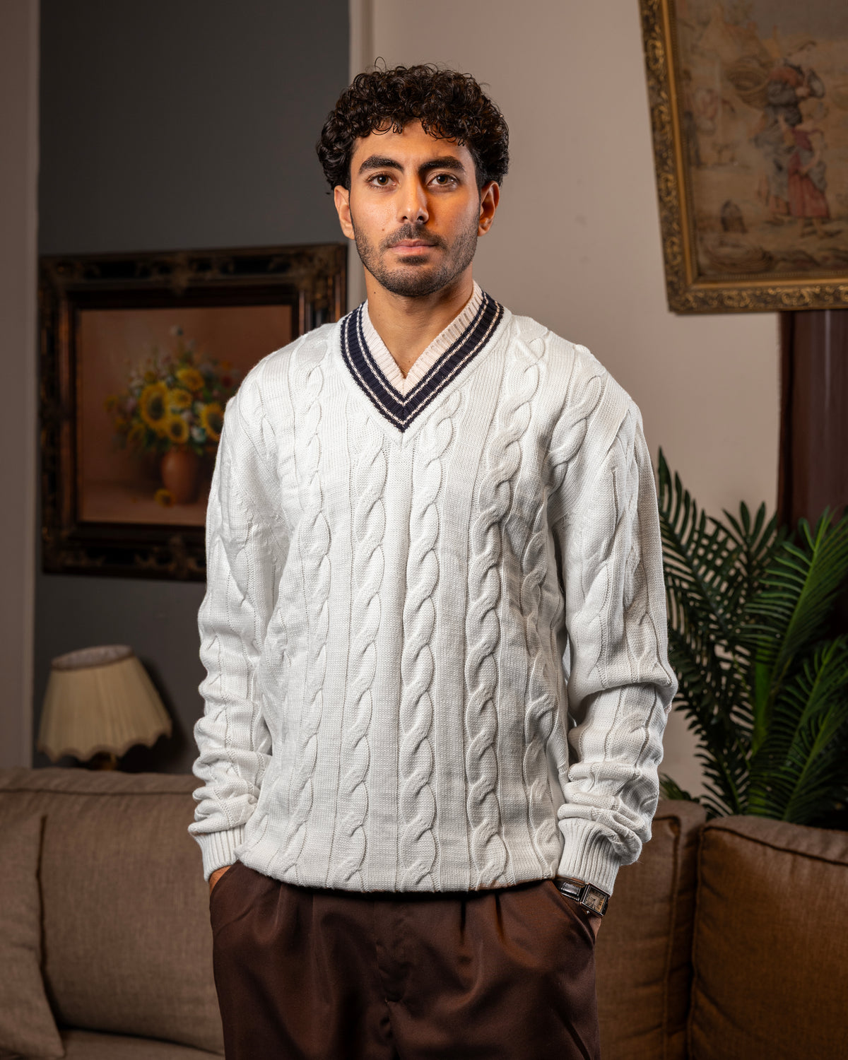 Off White V Neck Sweater