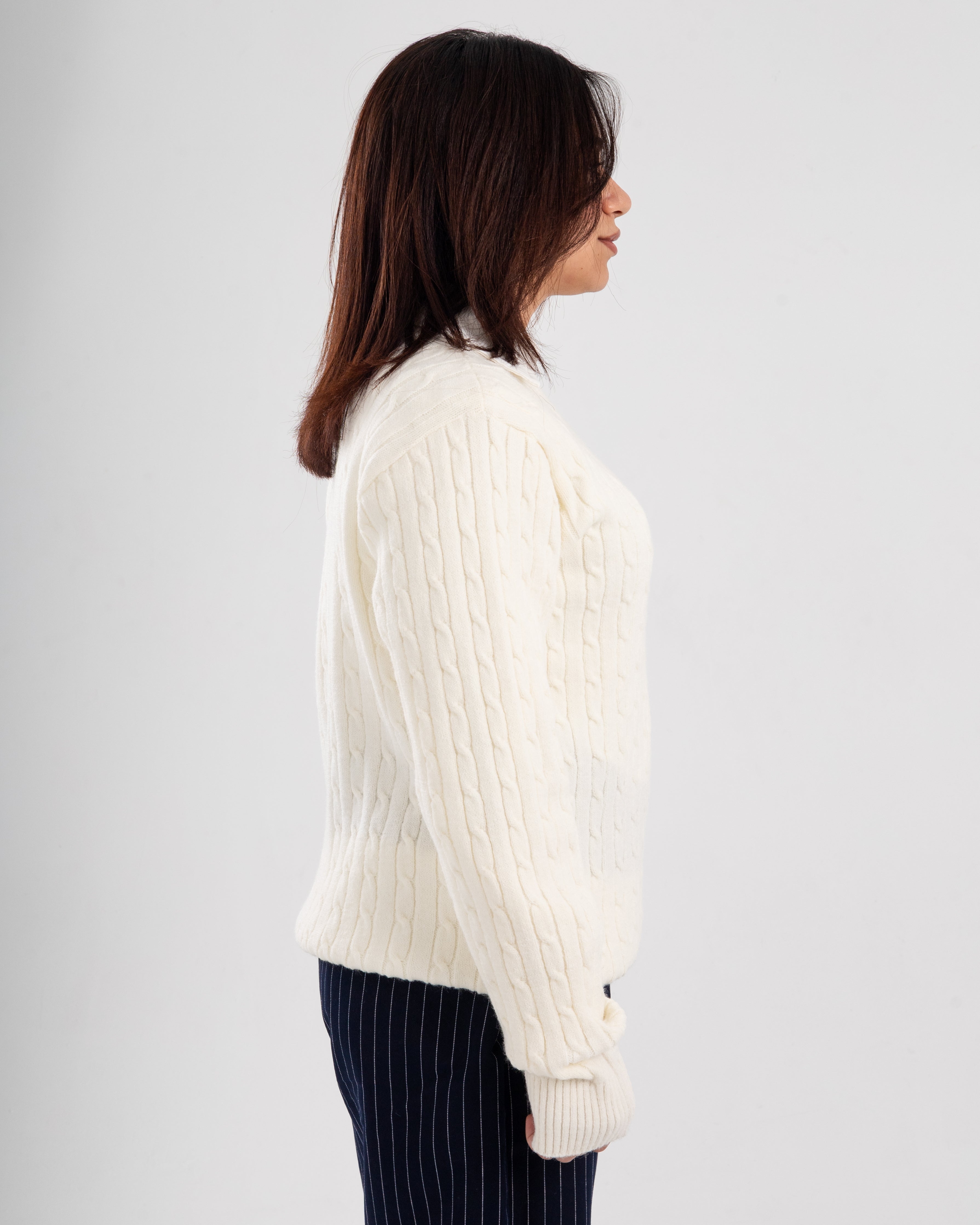 White Twist Knit Sweater