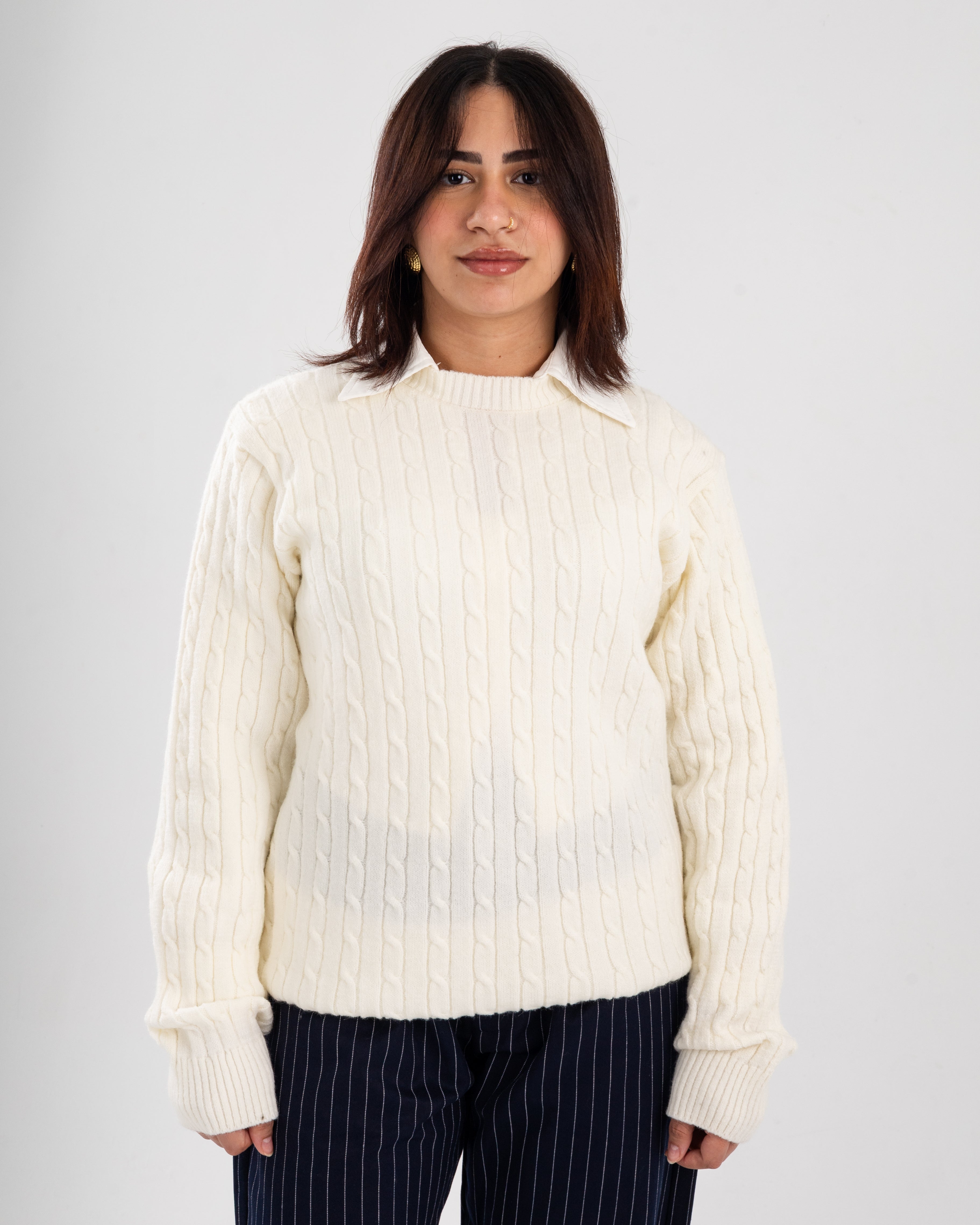 White Twist Knit Sweater