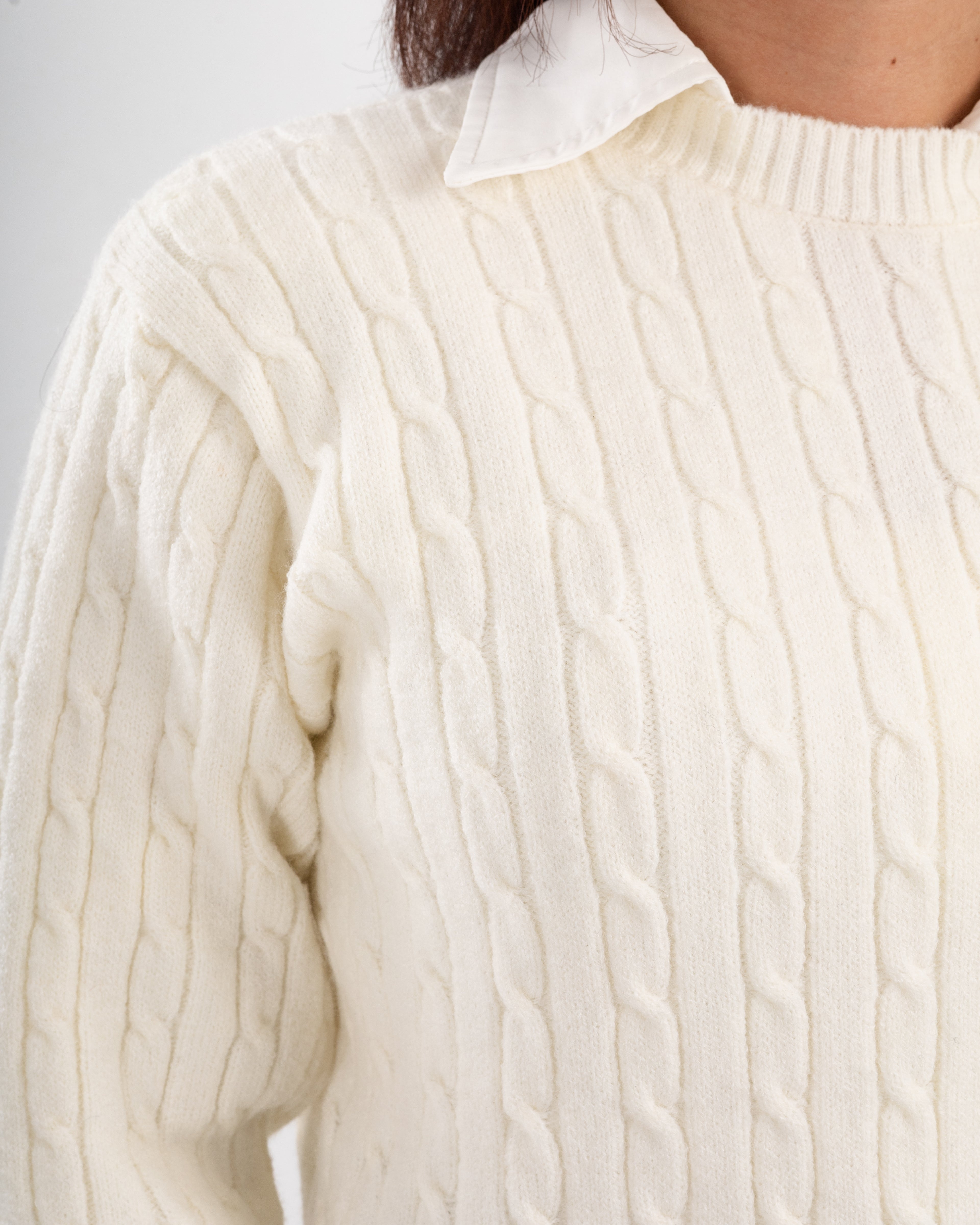 White Twist Knit Sweater