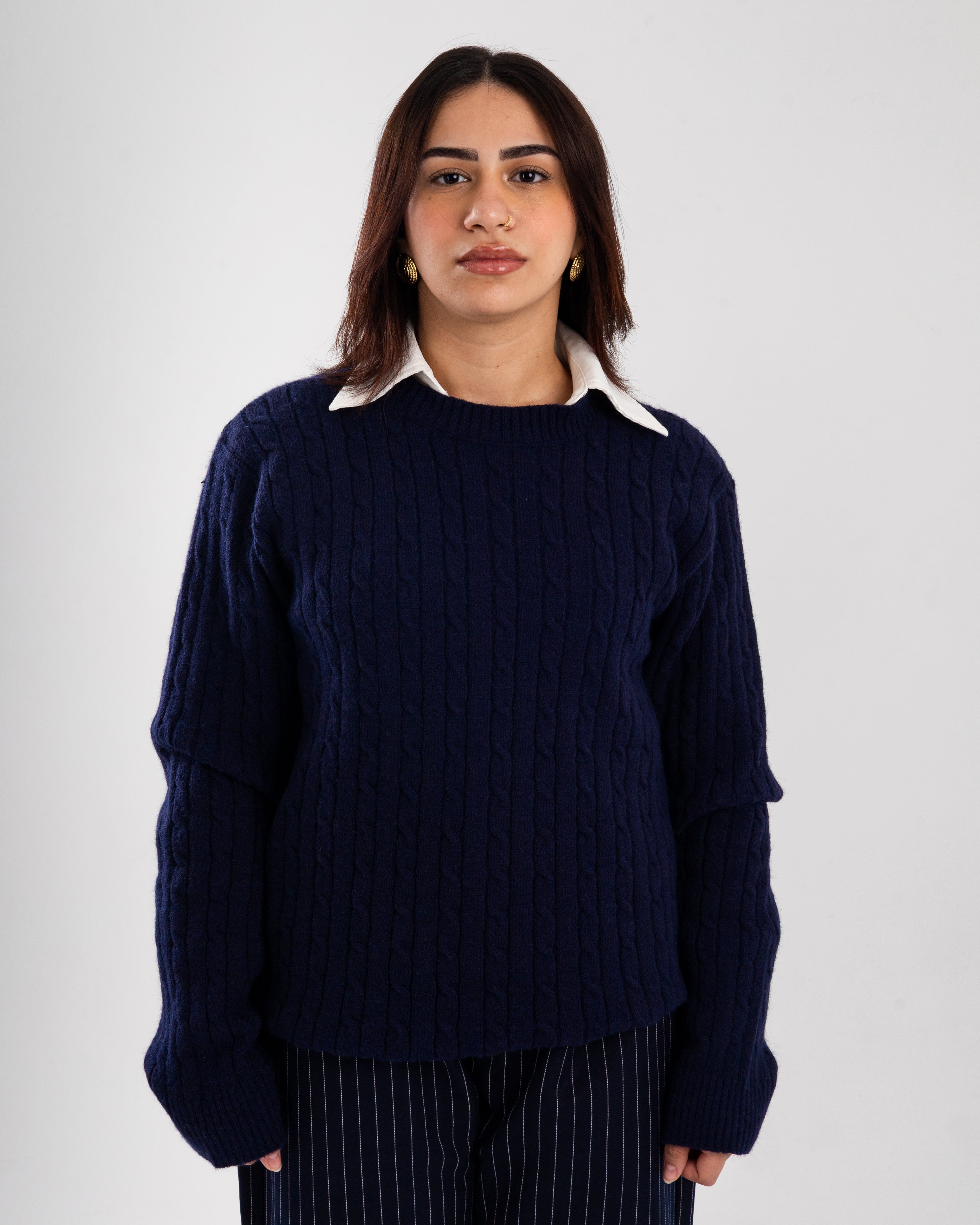 Navy Twist Knit Sweater