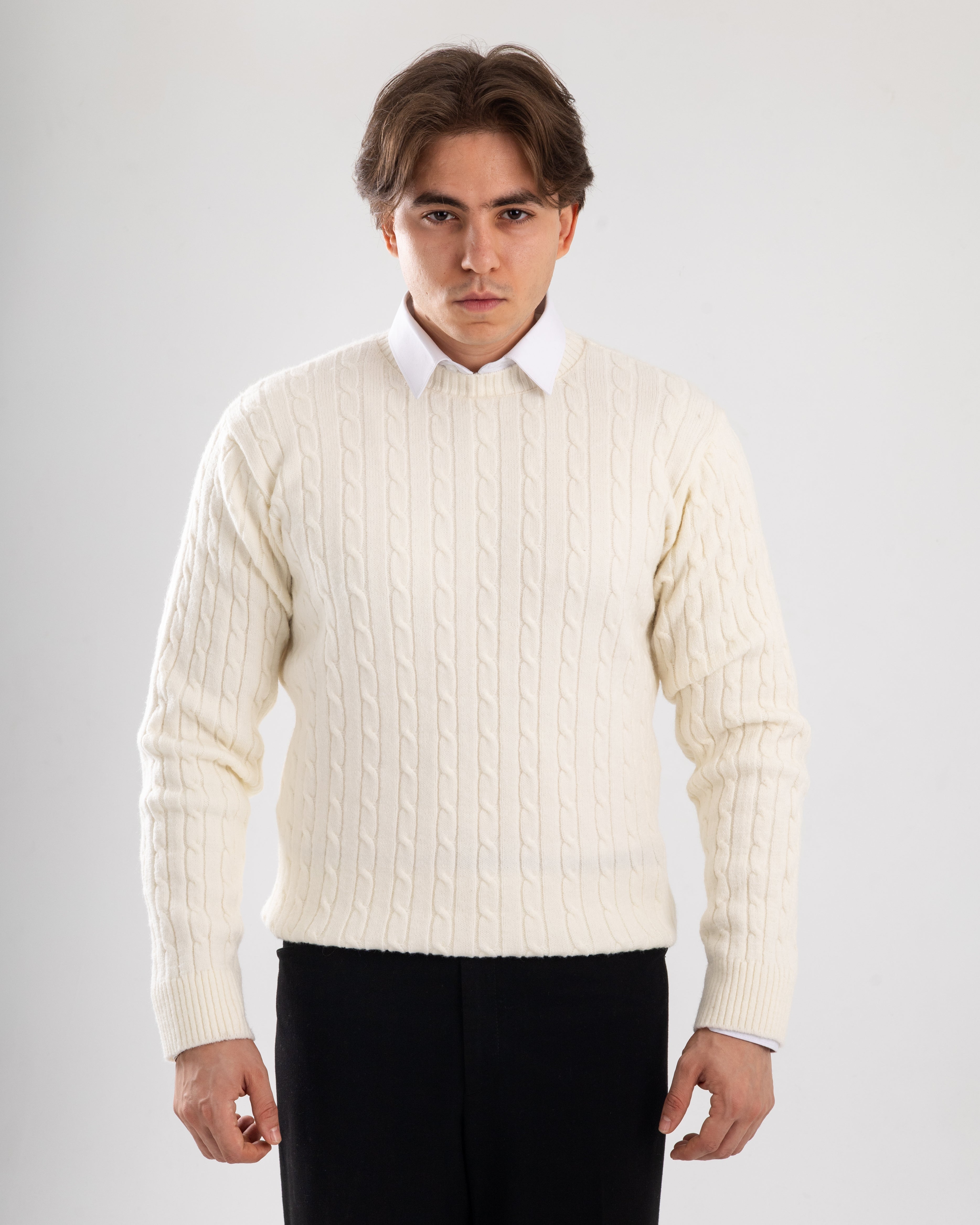 White Twist Knit Sweater