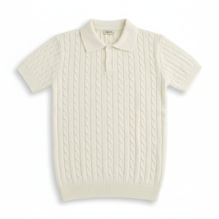 White Twist Knit Polo - Him