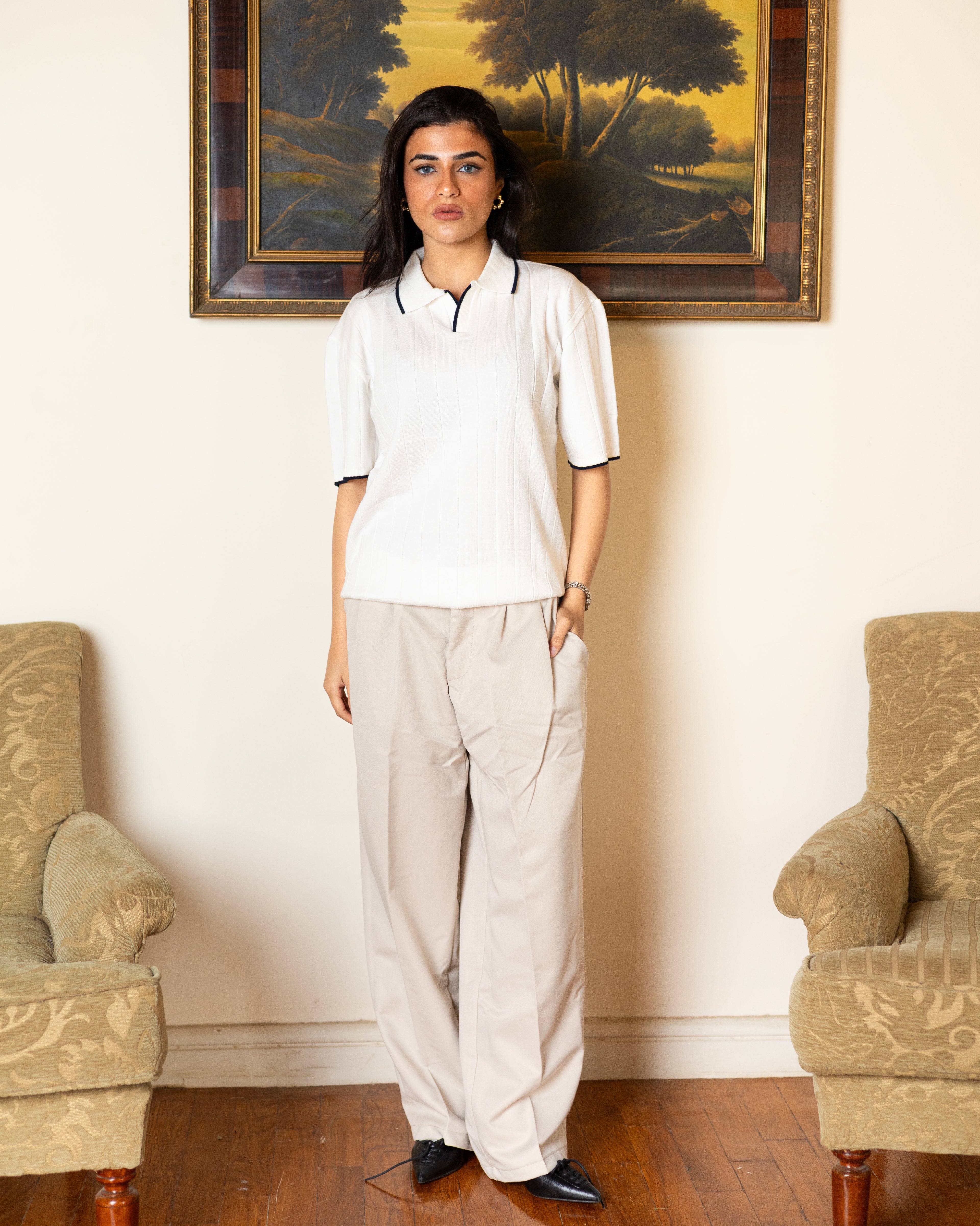 White Classic Knit Polo - Her