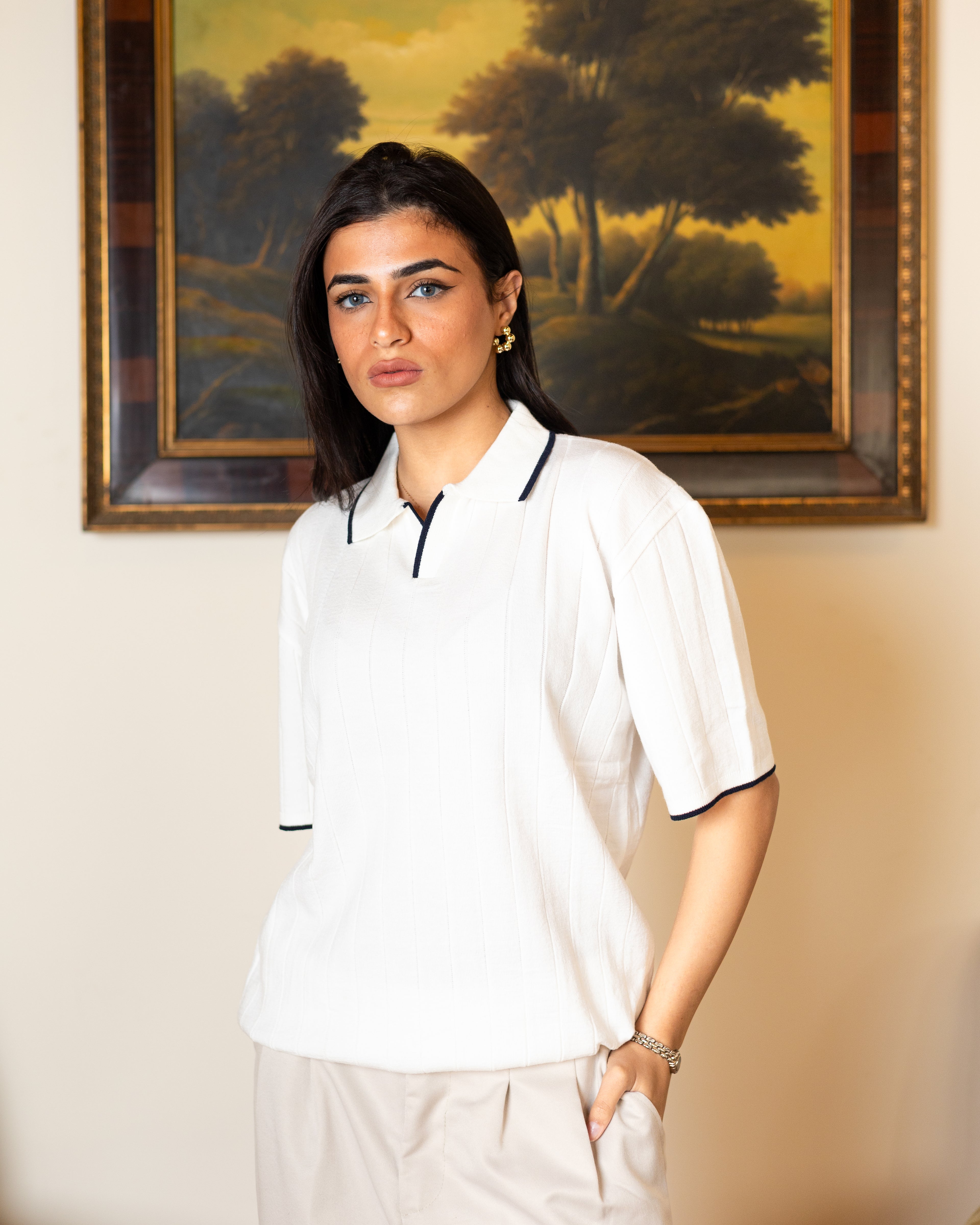 White Classic Knit Polo - Her