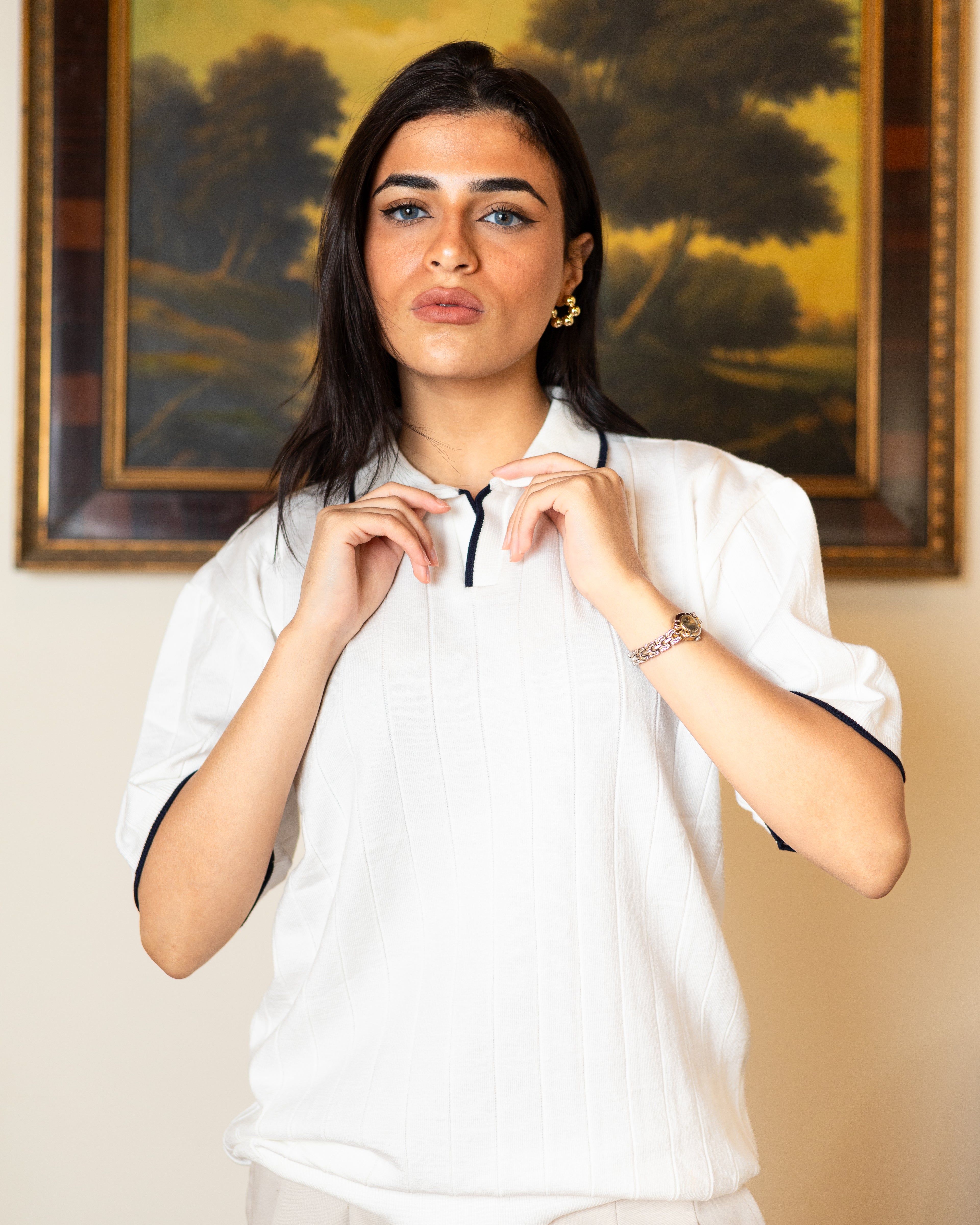 White Classic Knit Polo - Her