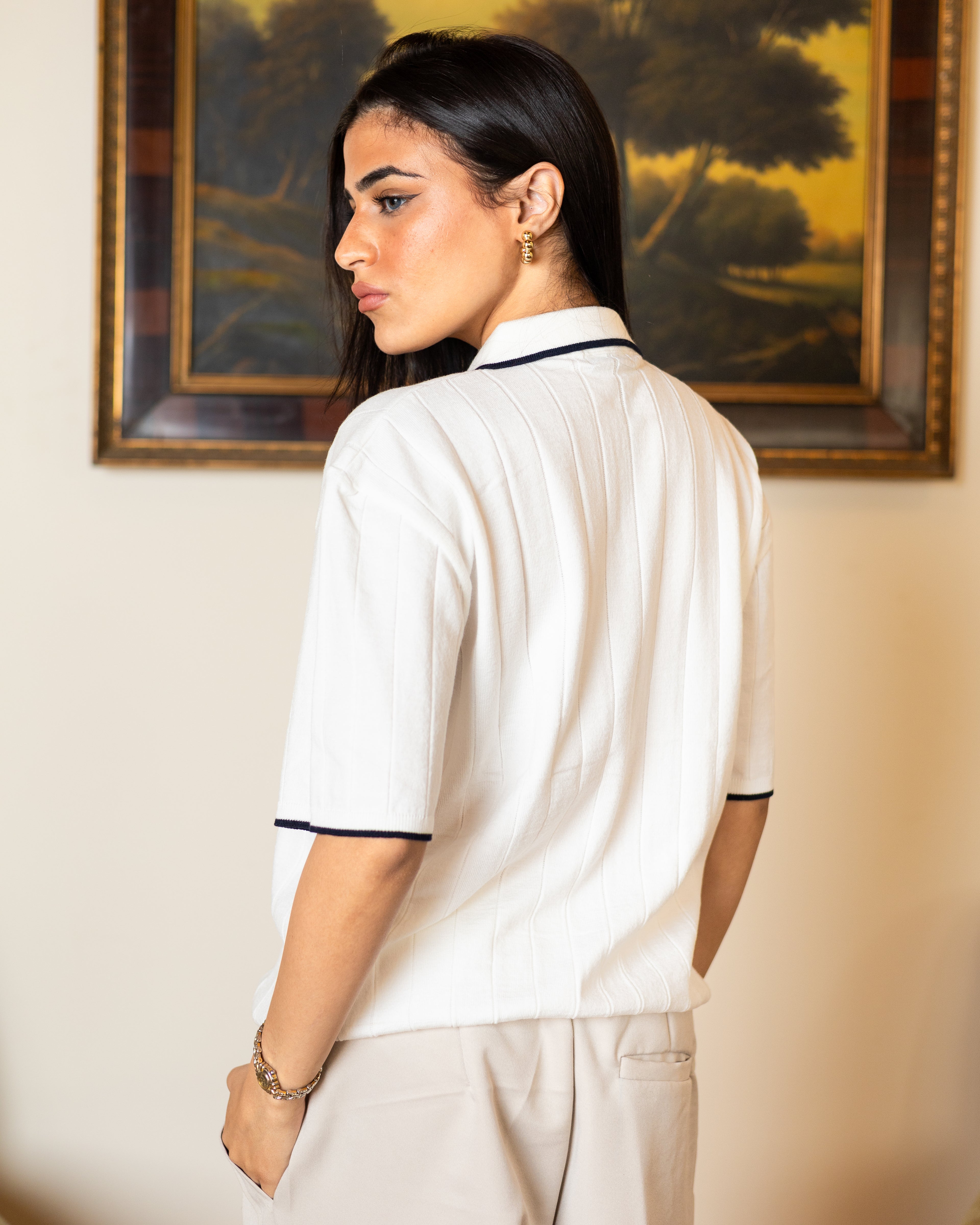 White Classic Knit Polo - Her