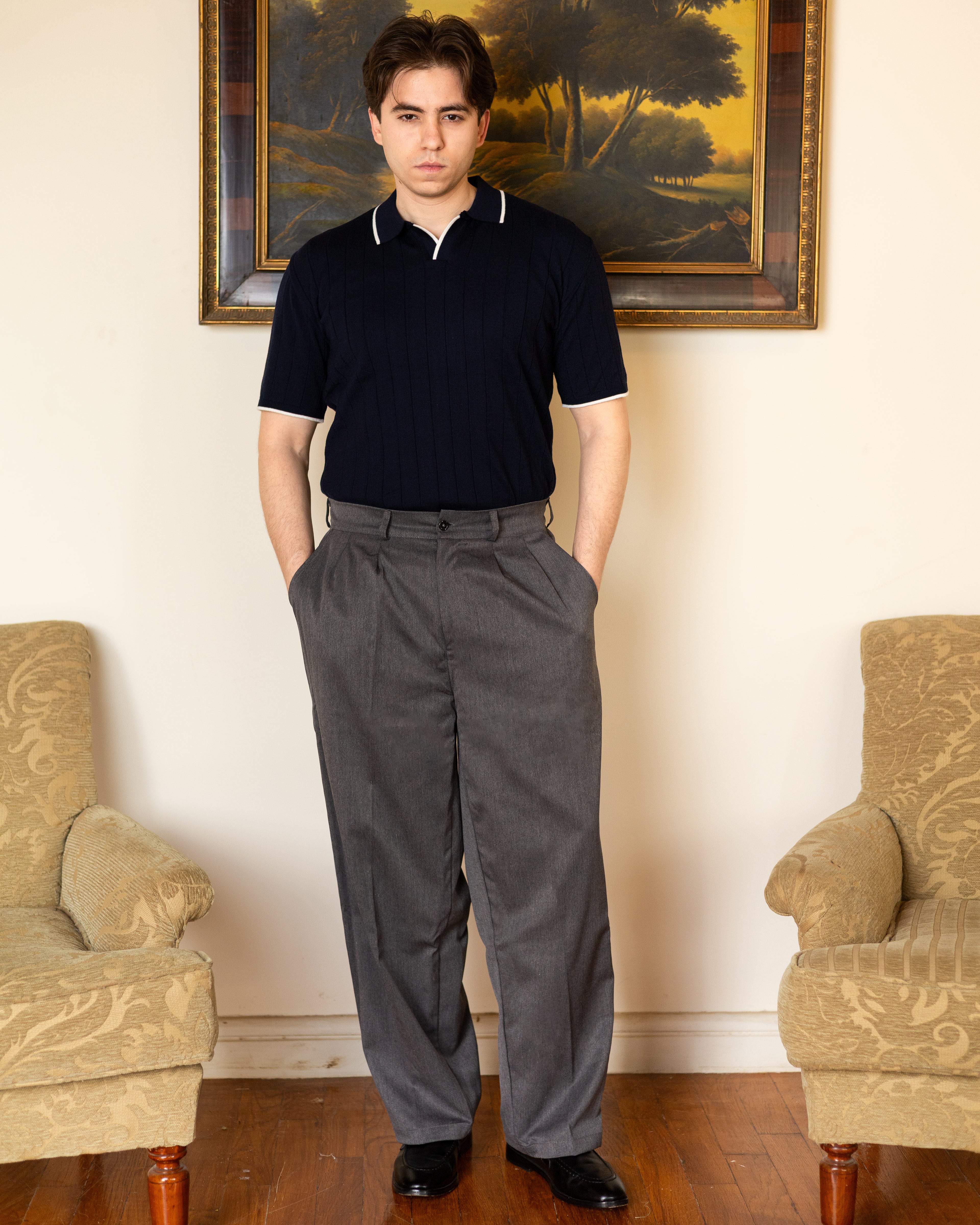 Navy Classic Knit Polo - Him