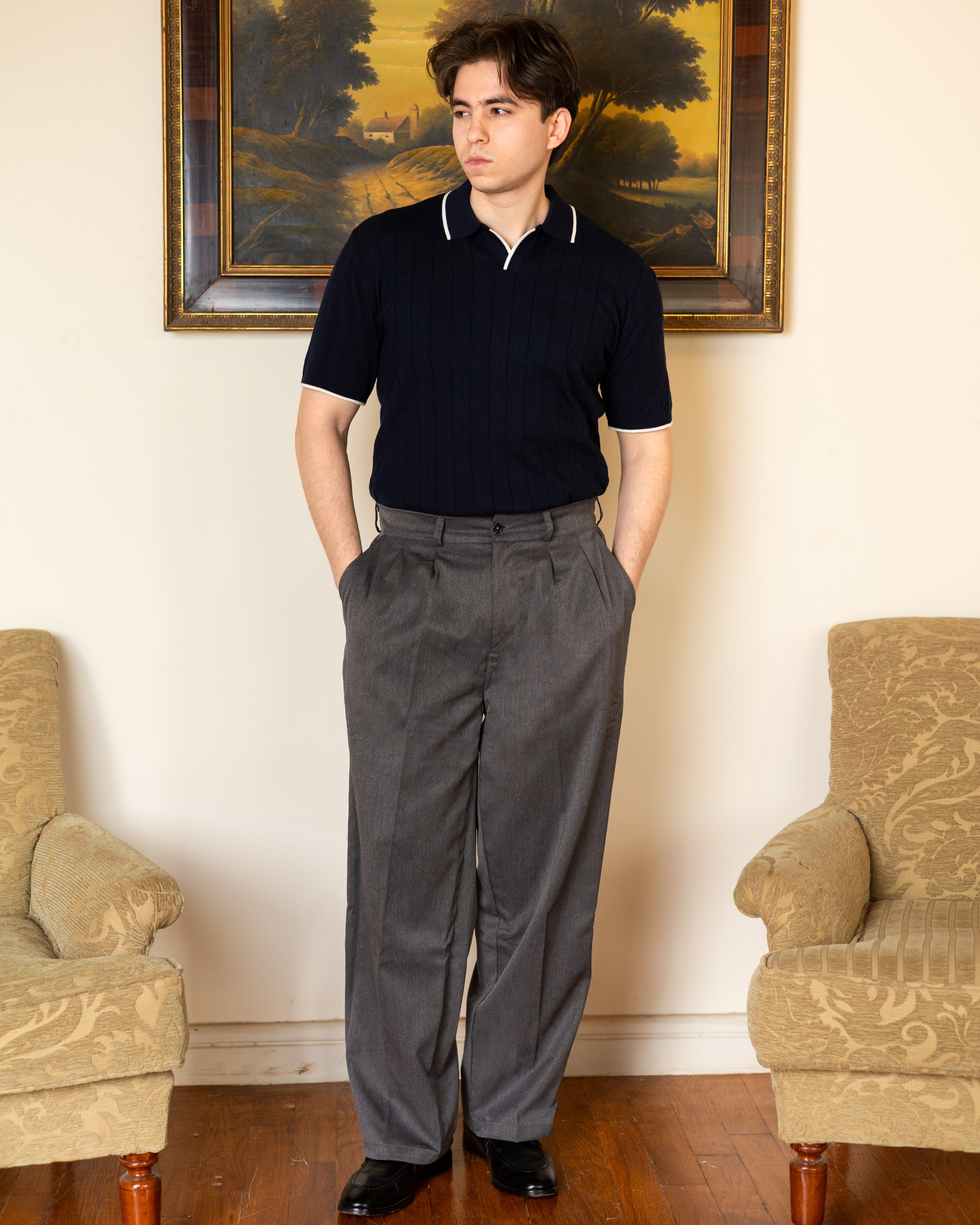 Navy Classic Knit Polo - Him