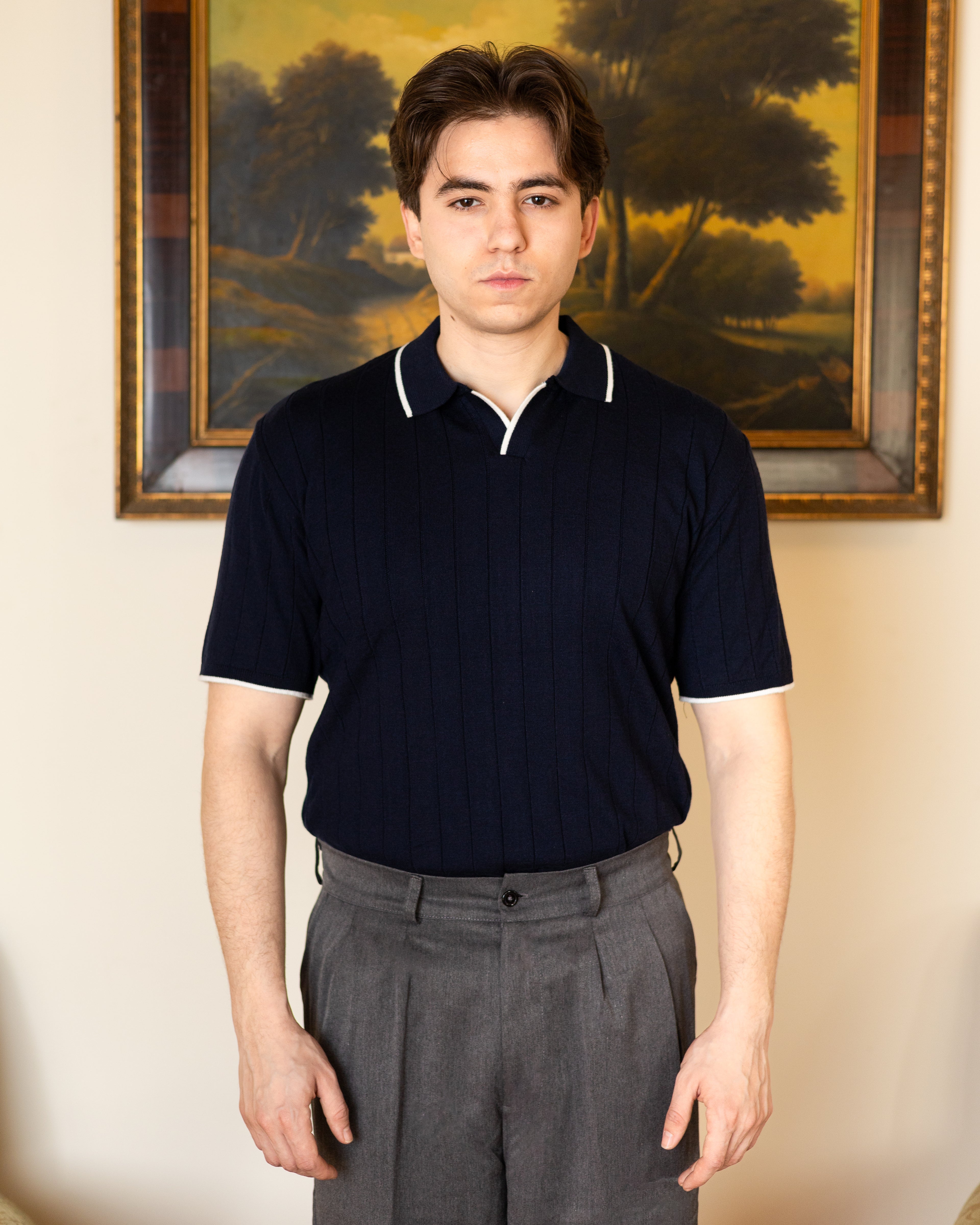 Navy Classic Knit Polo - Him