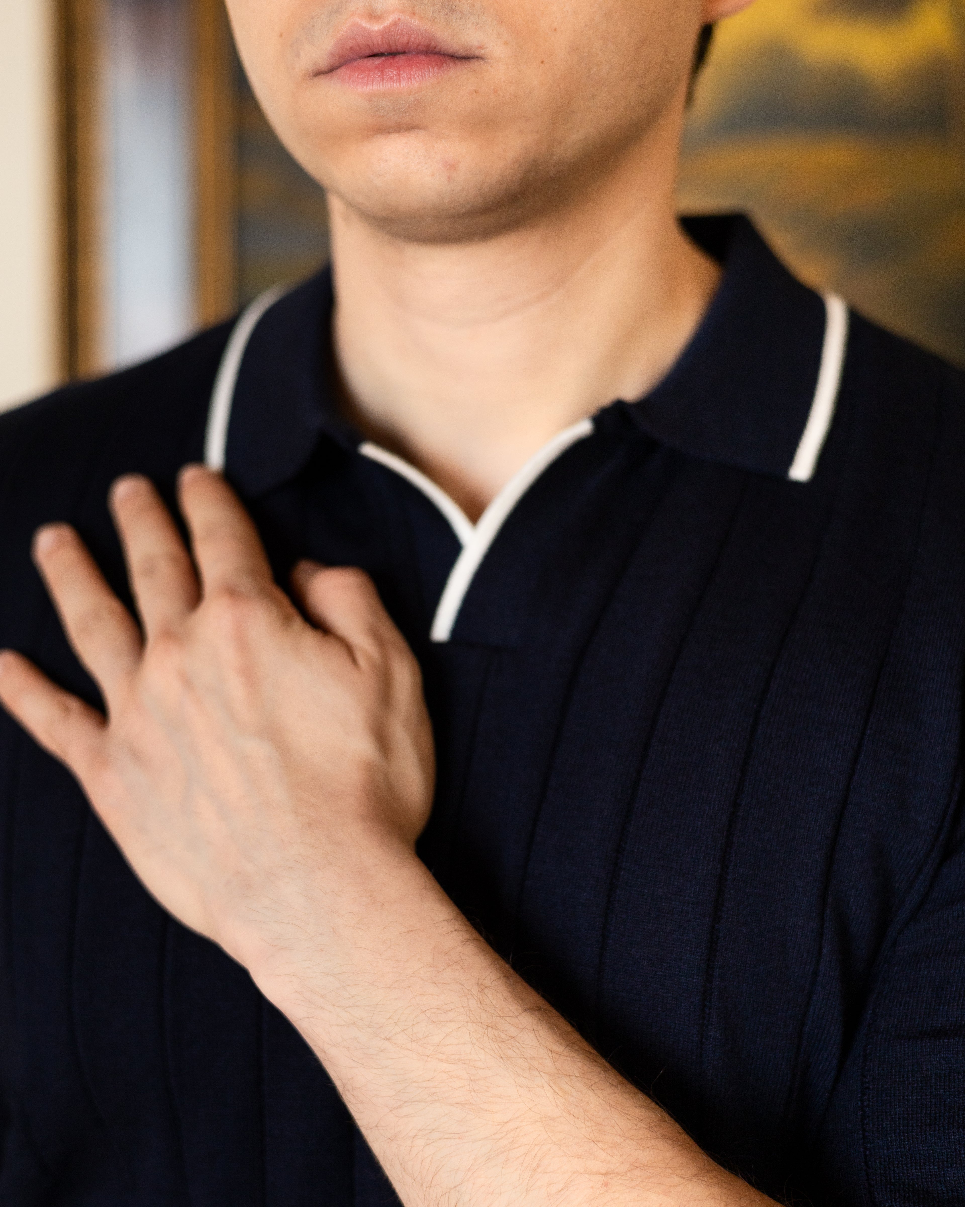 Navy Classic Knit Polo - Him