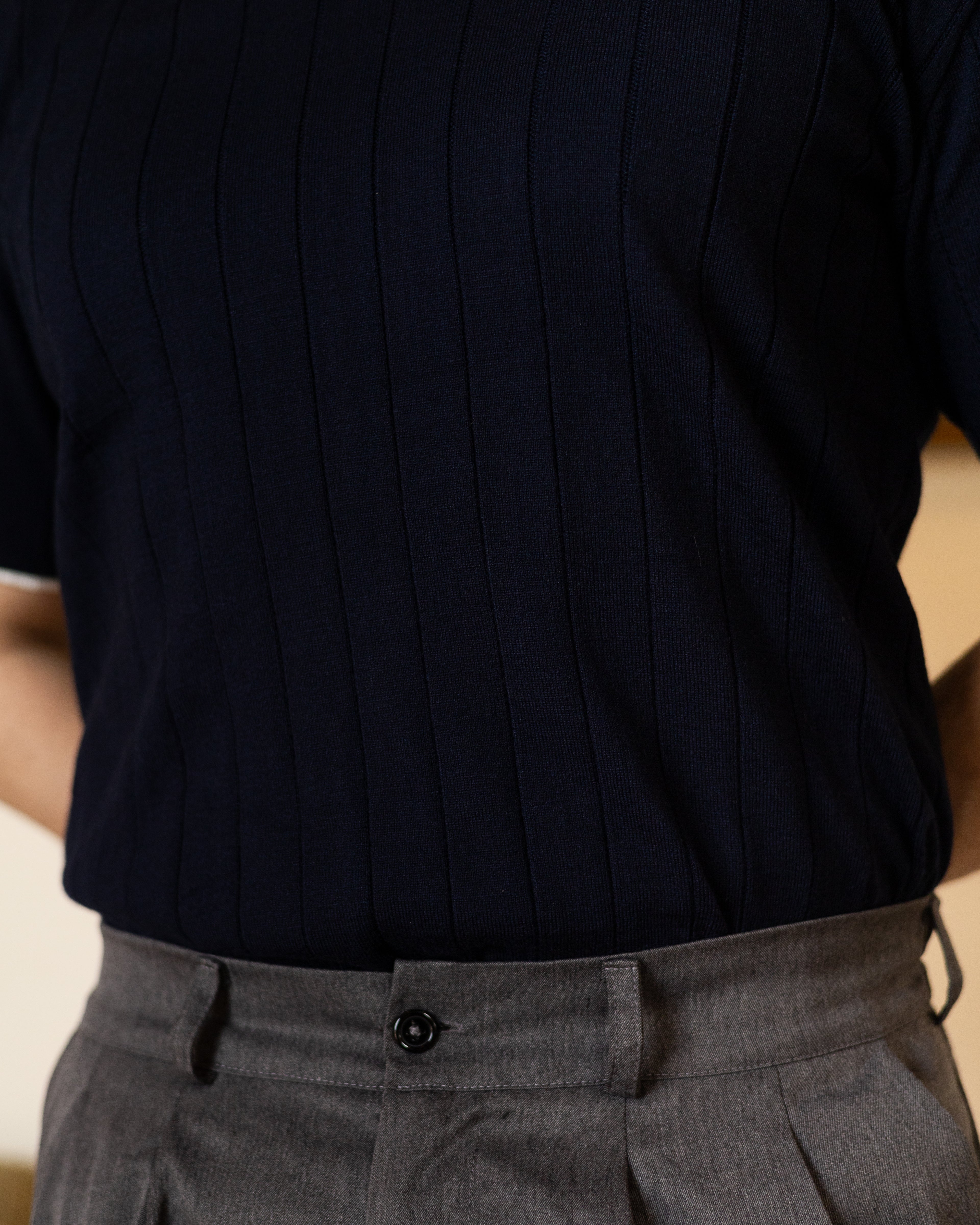 Navy Classic Knit Polo - Him