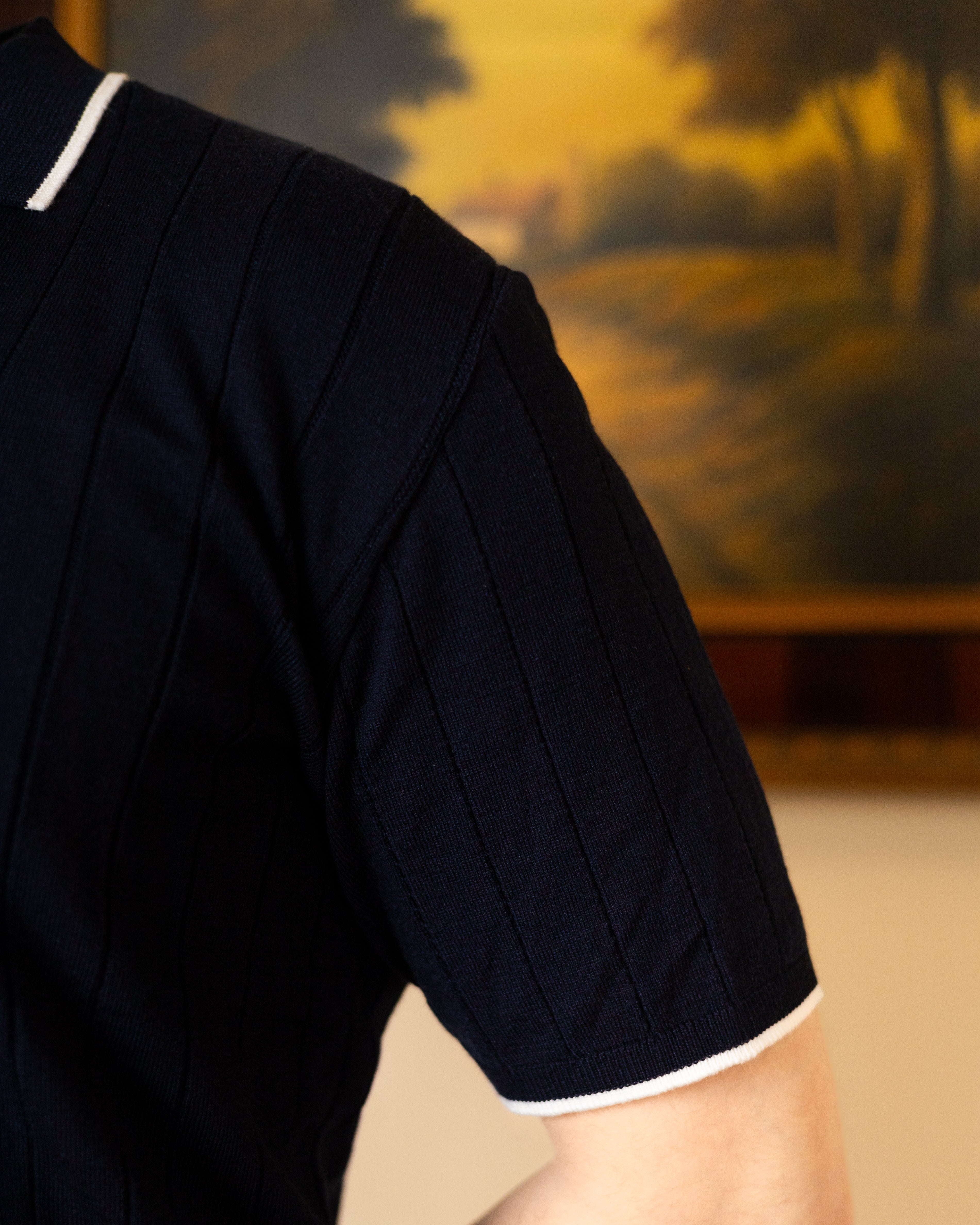 Navy Classic Knit Polo - Him