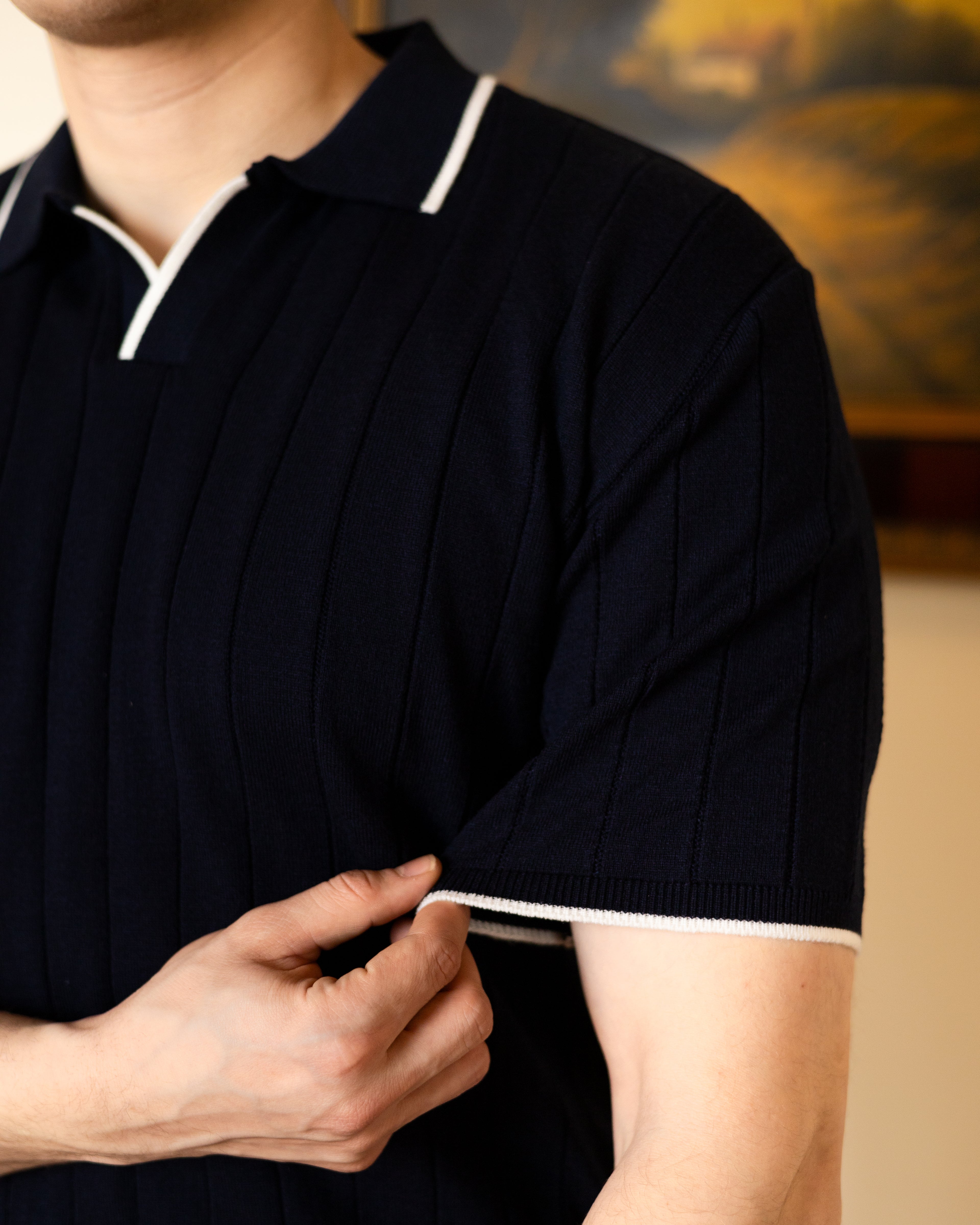 Navy Classic Knit Polo - Him