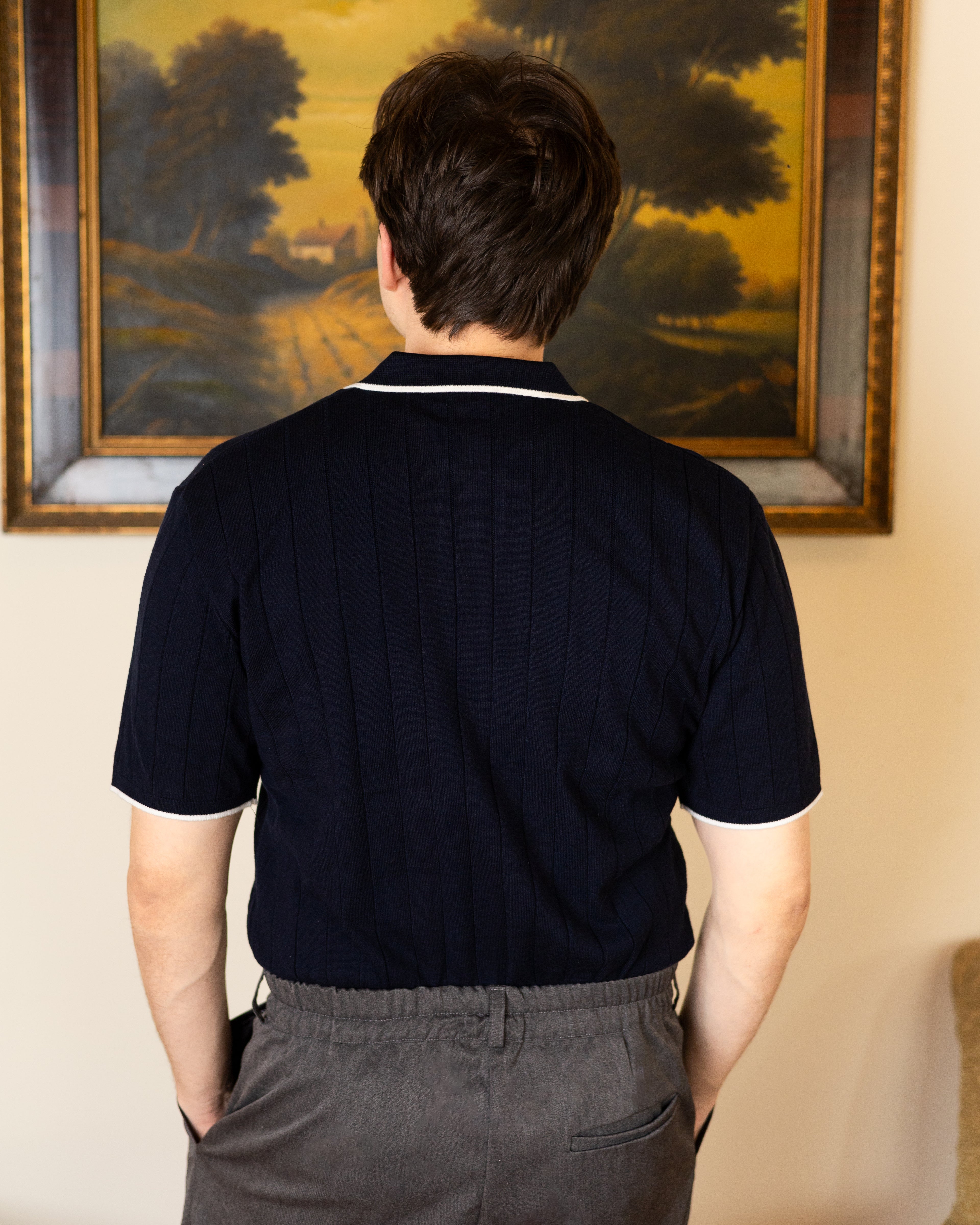 Navy Classic Knit Polo - Him