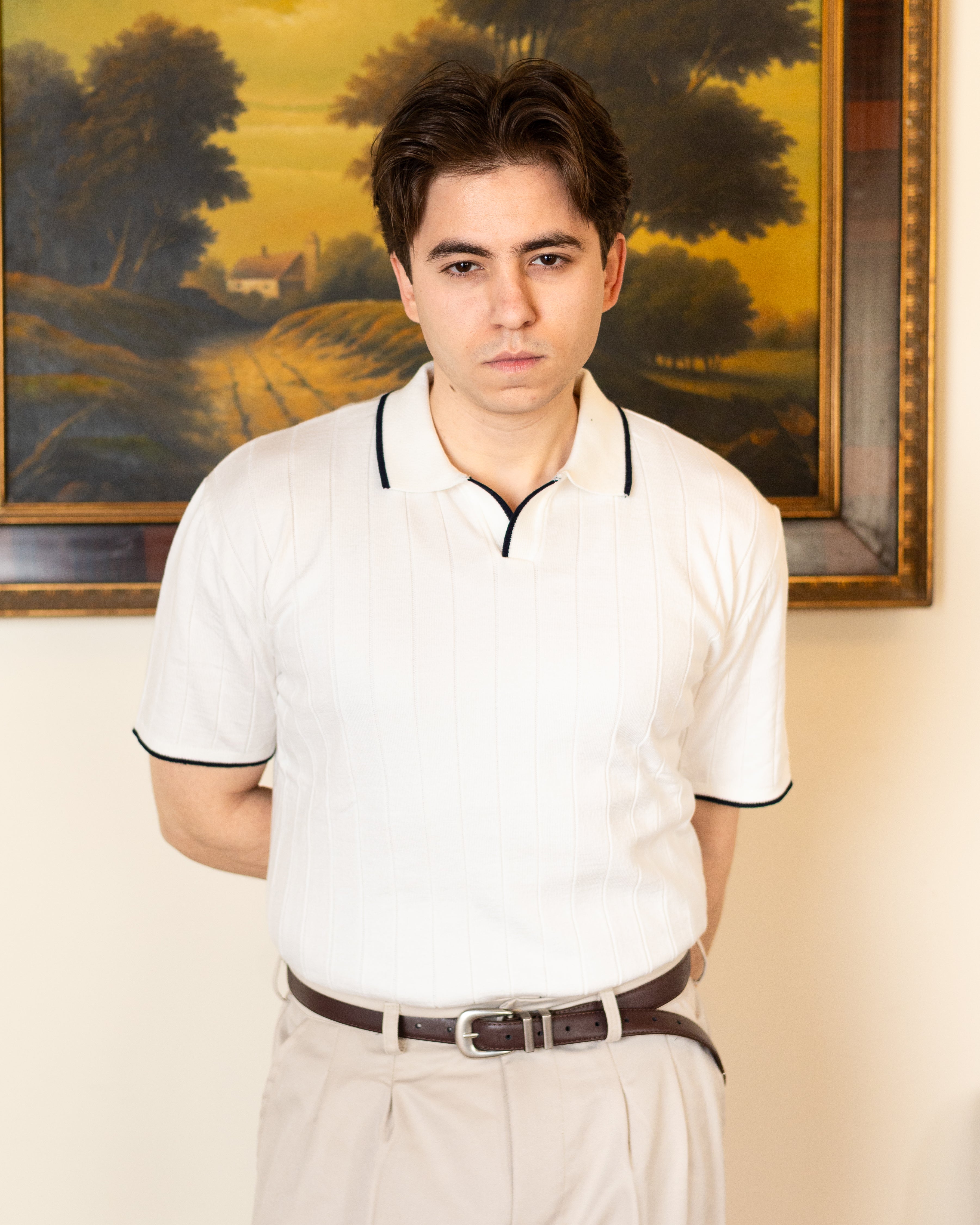 White Classic Knit Polo - Him