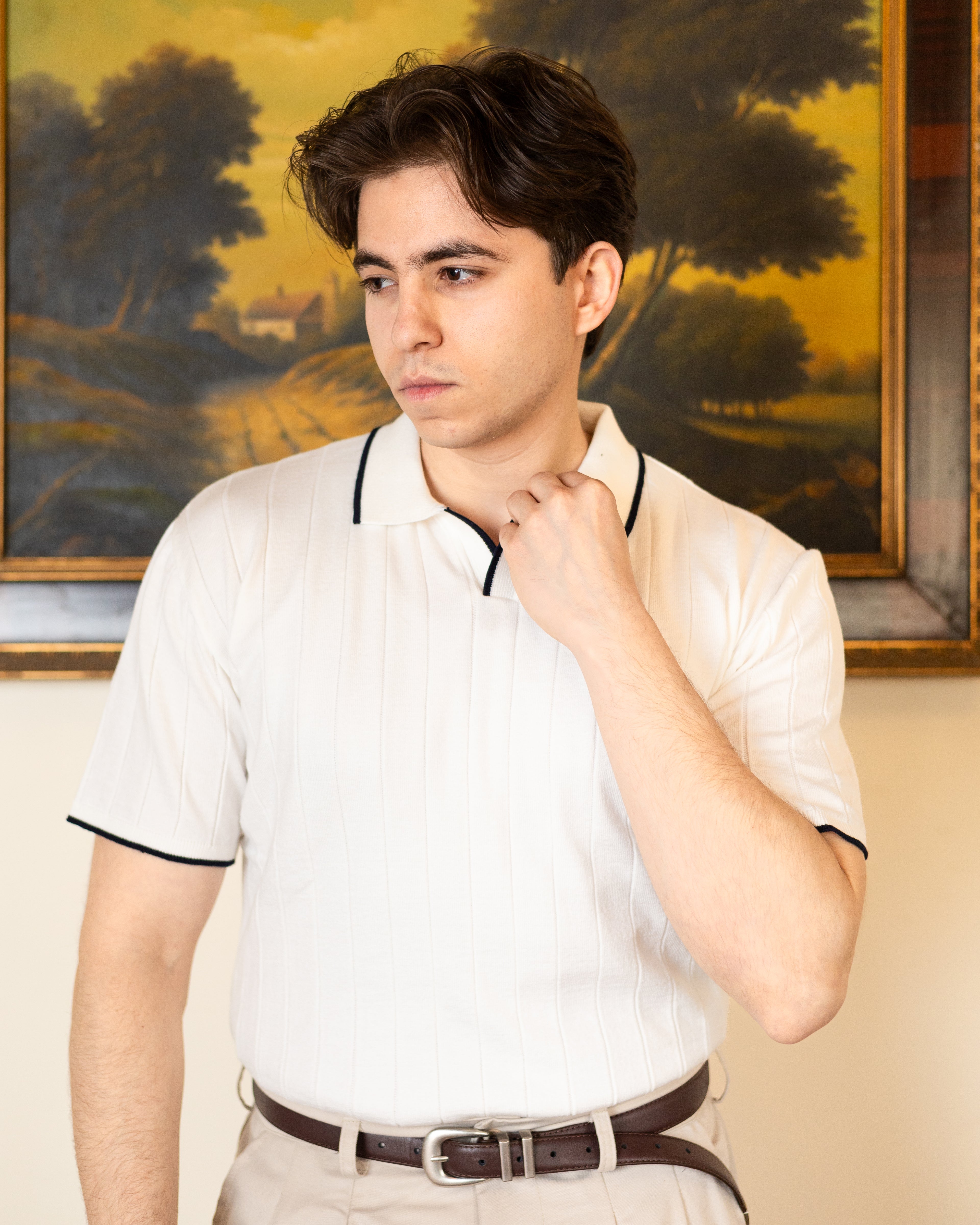 White Classic Knit Polo - Him