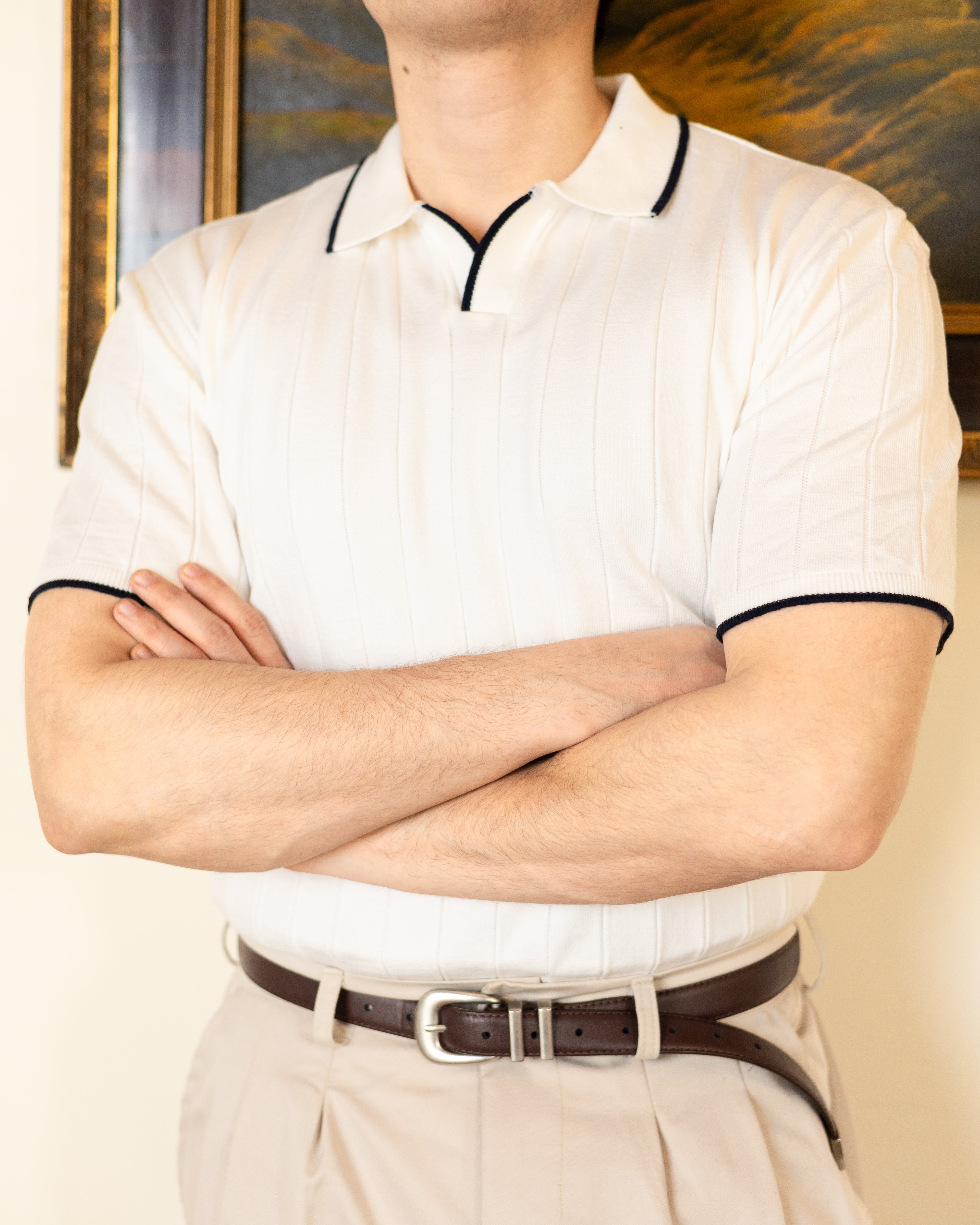 White Classic Knit Polo - Him