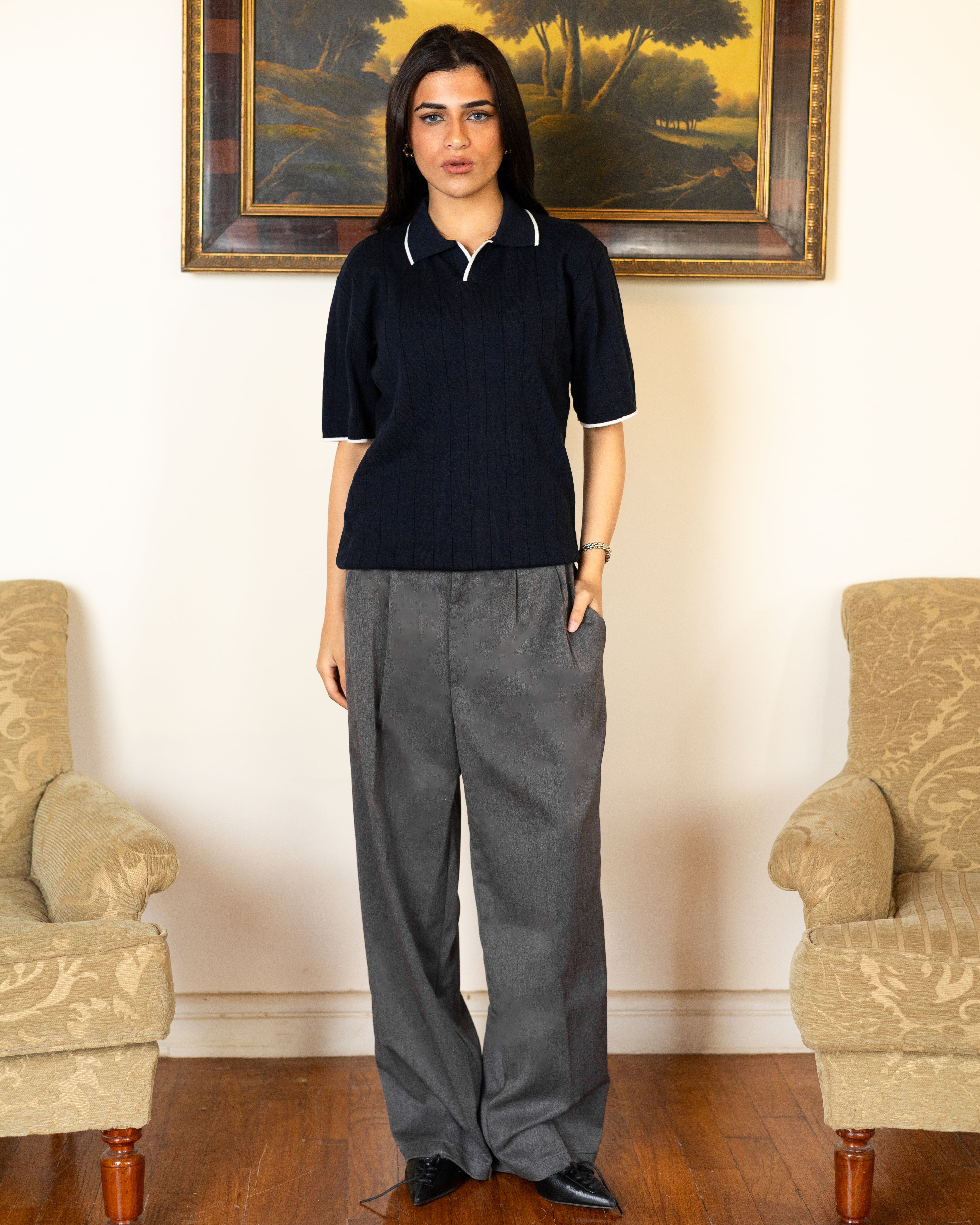 Navy Classic Knit Polo - Her