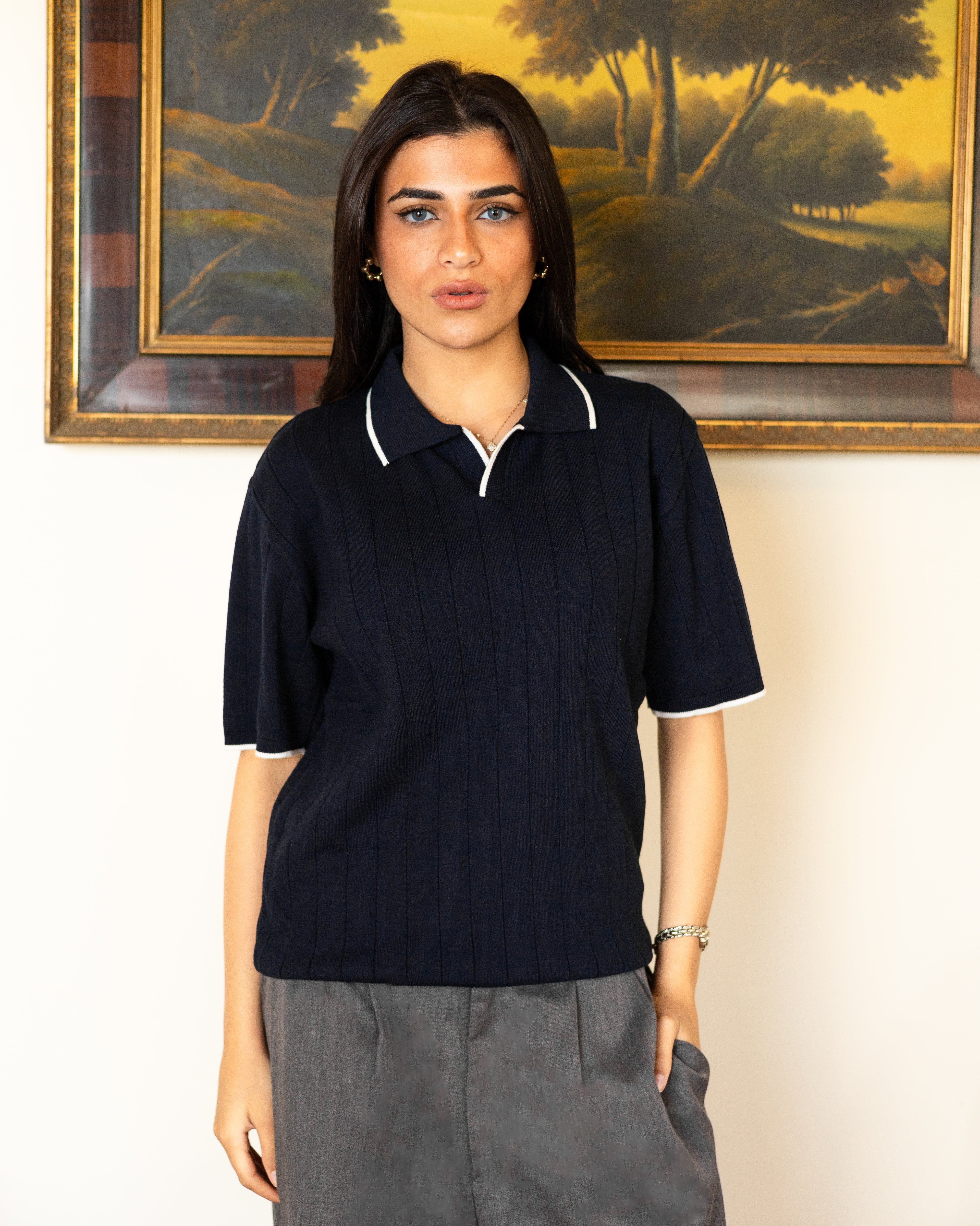 Navy Classic Knit Polo - Her