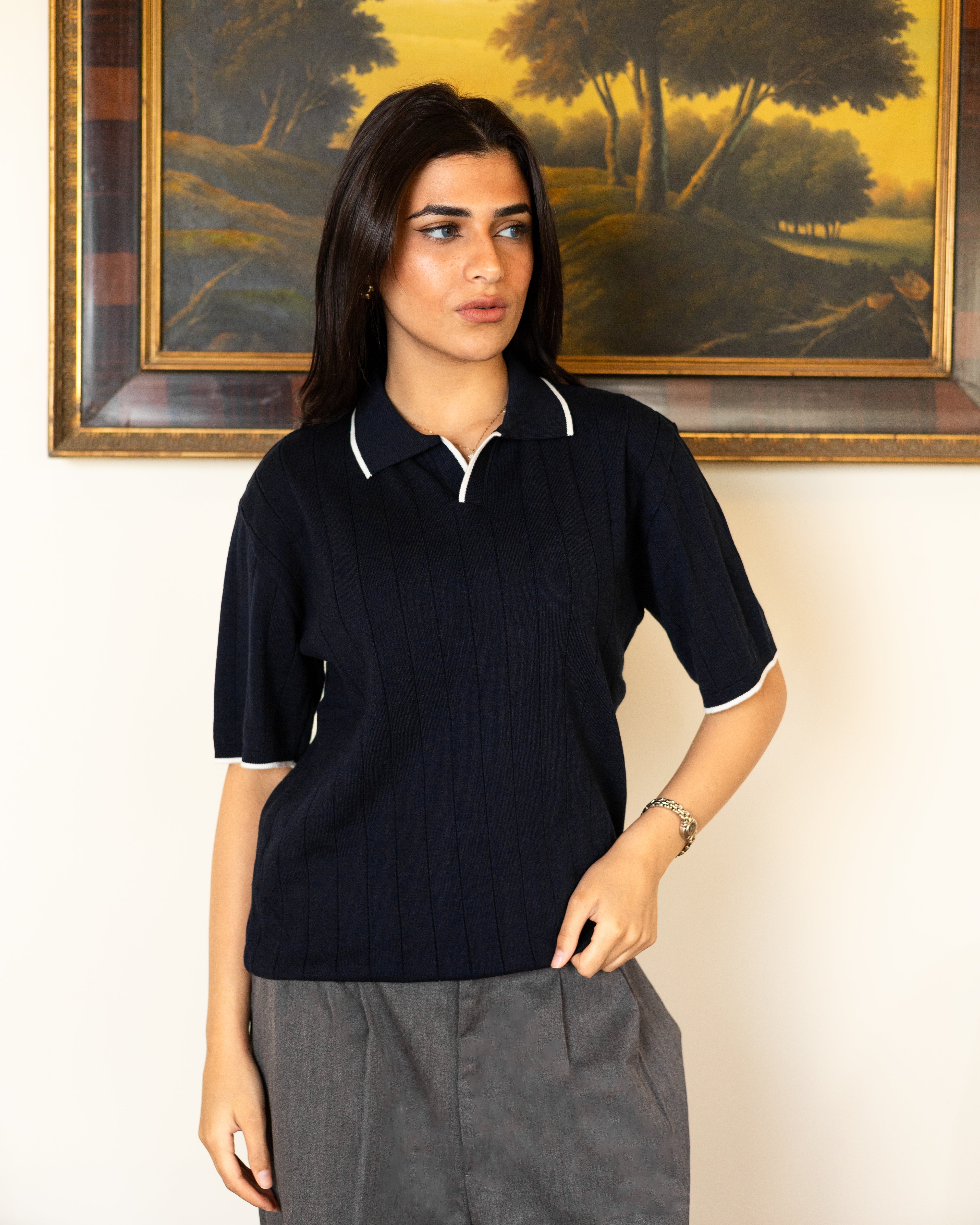 Navy Classic Knit Polo - Her