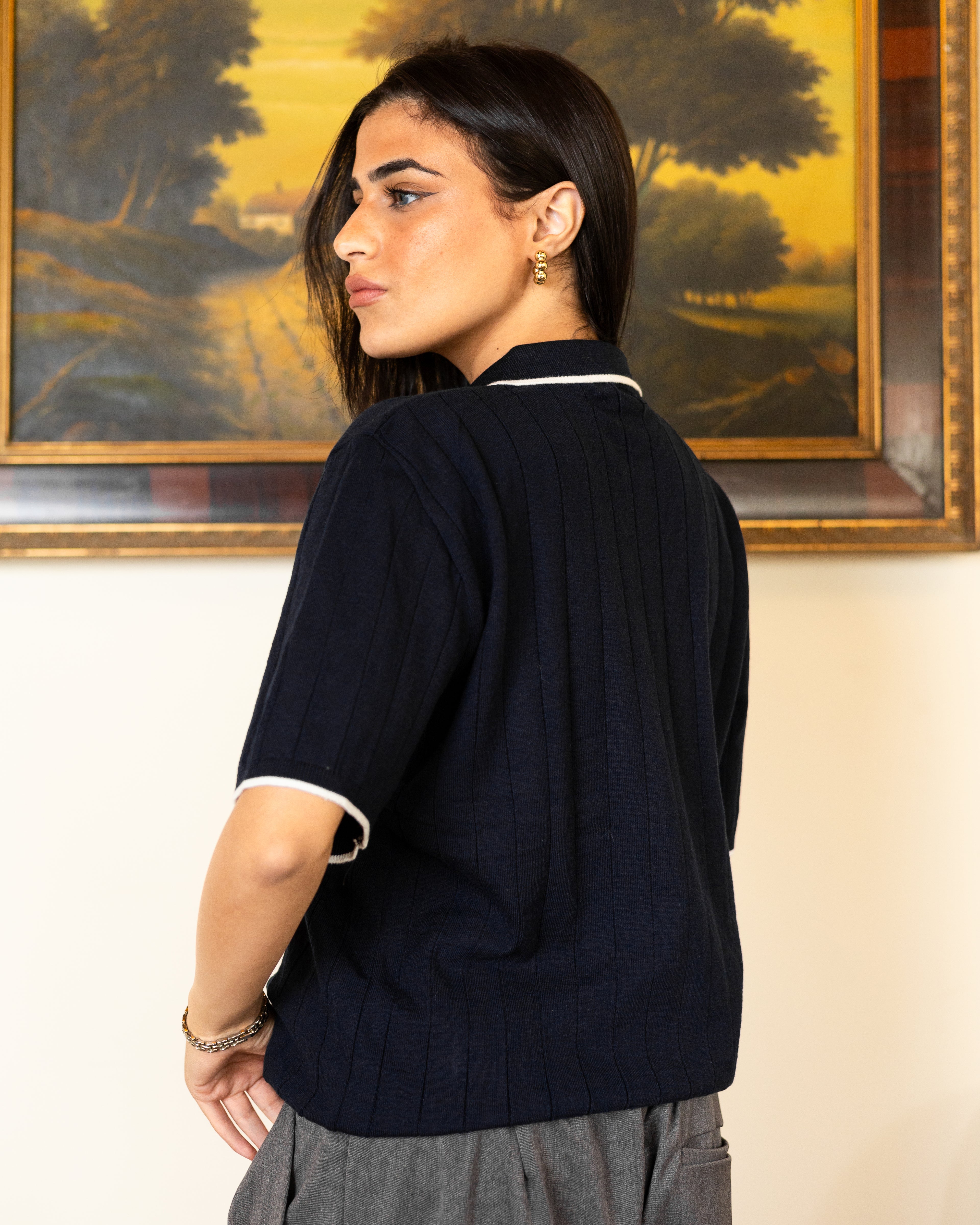 Navy Classic Knit Polo - Her