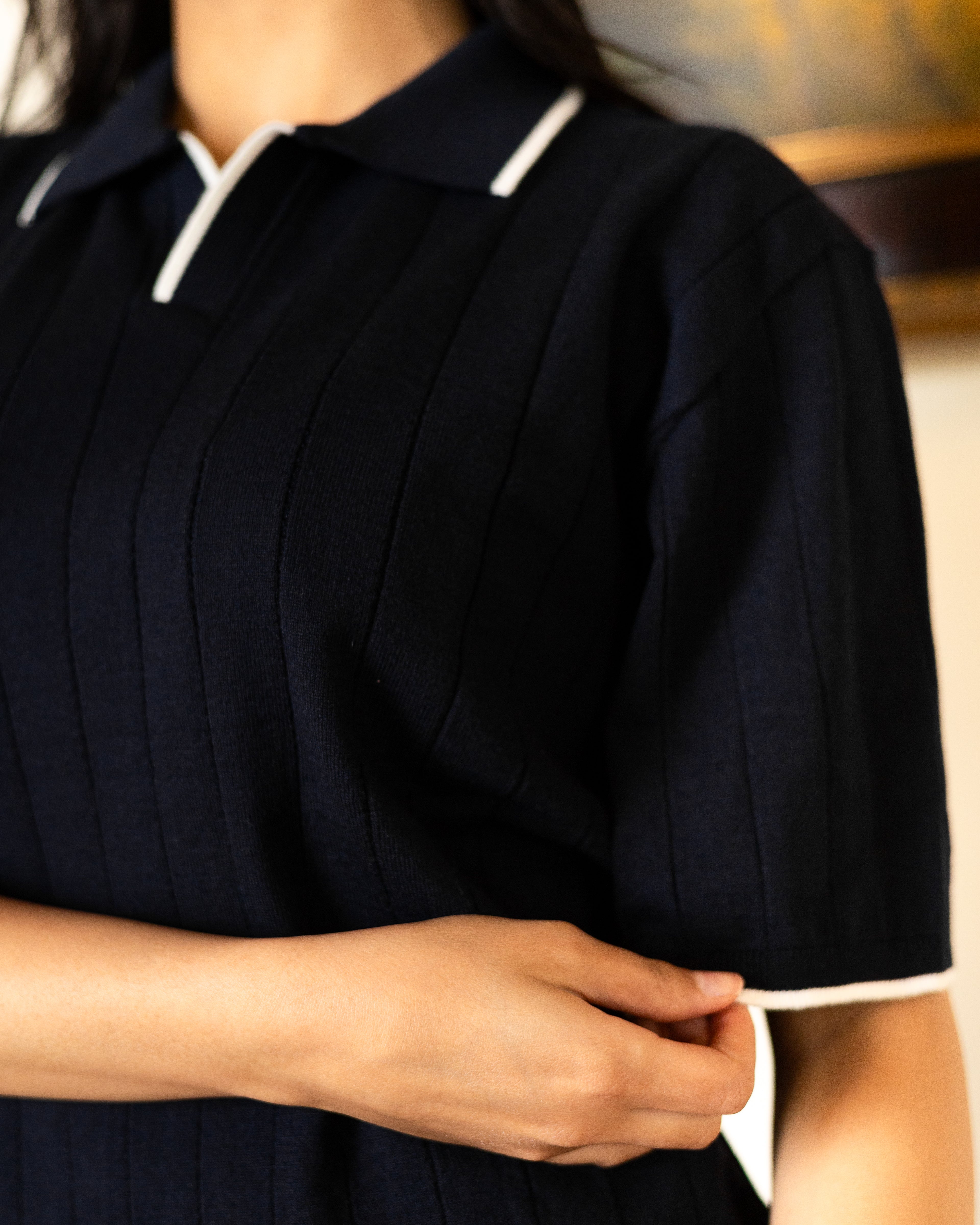 Navy Classic Knit Polo - Her
