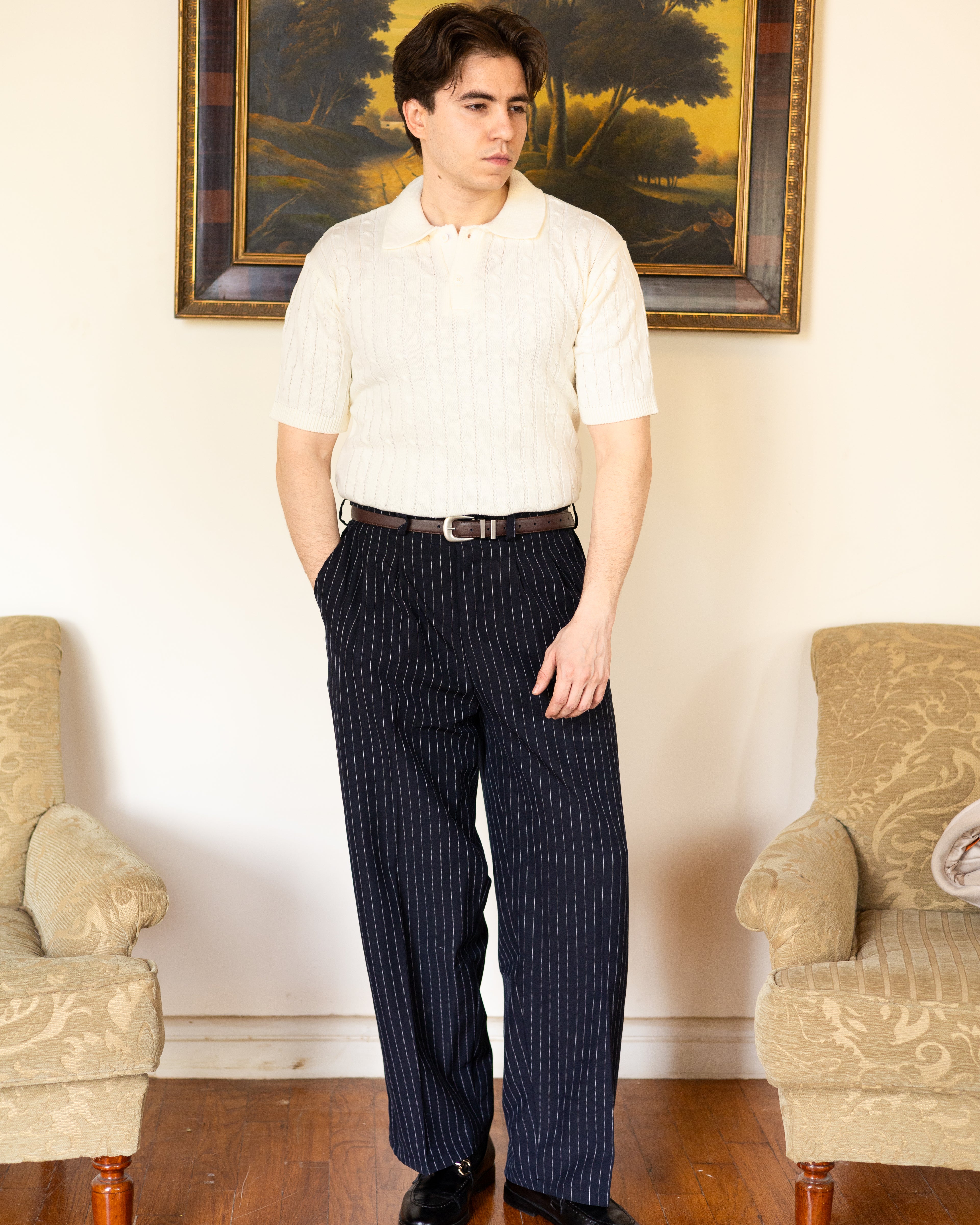 White Twist Knit Polo - Him