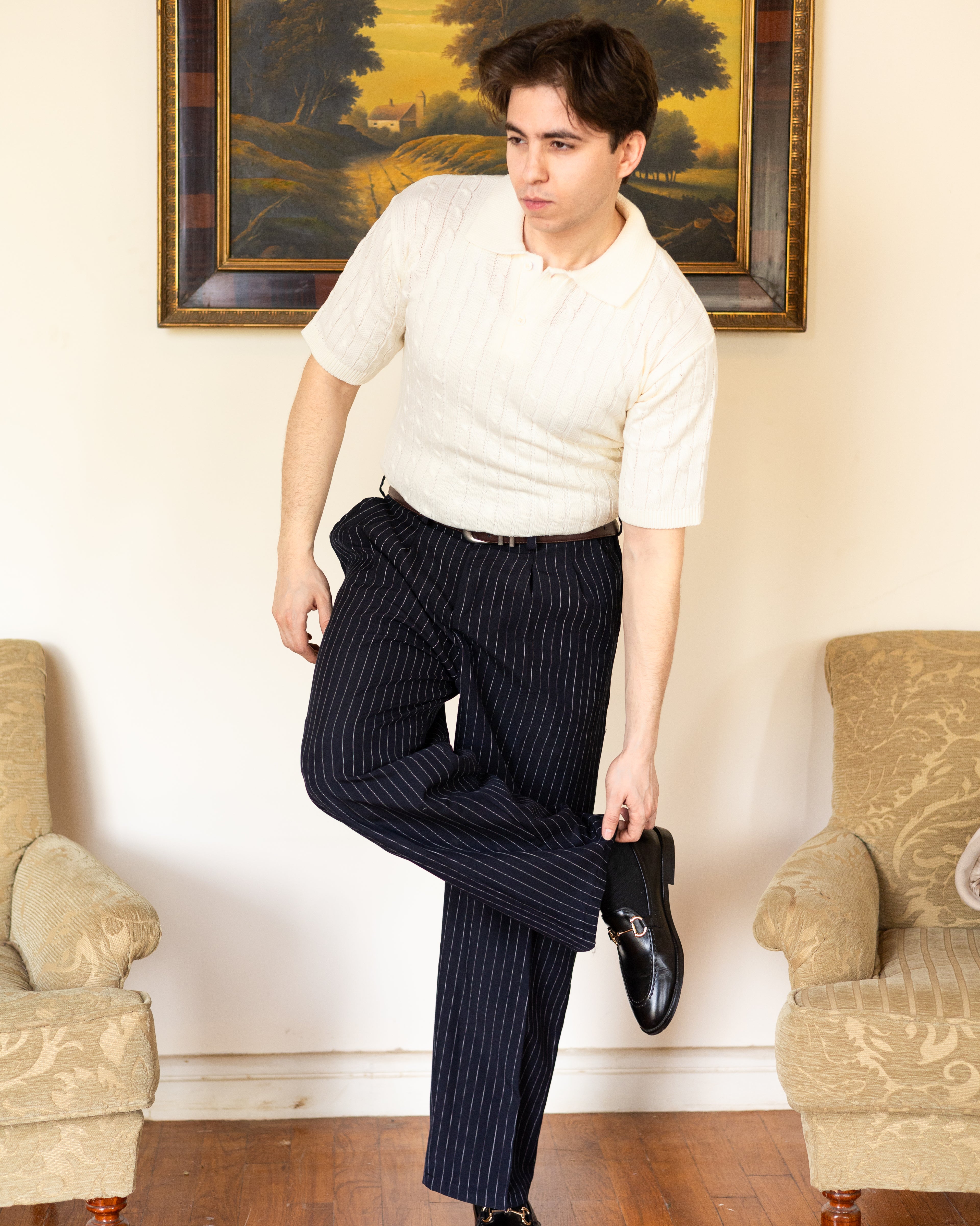 White Twist Knit Polo - Him