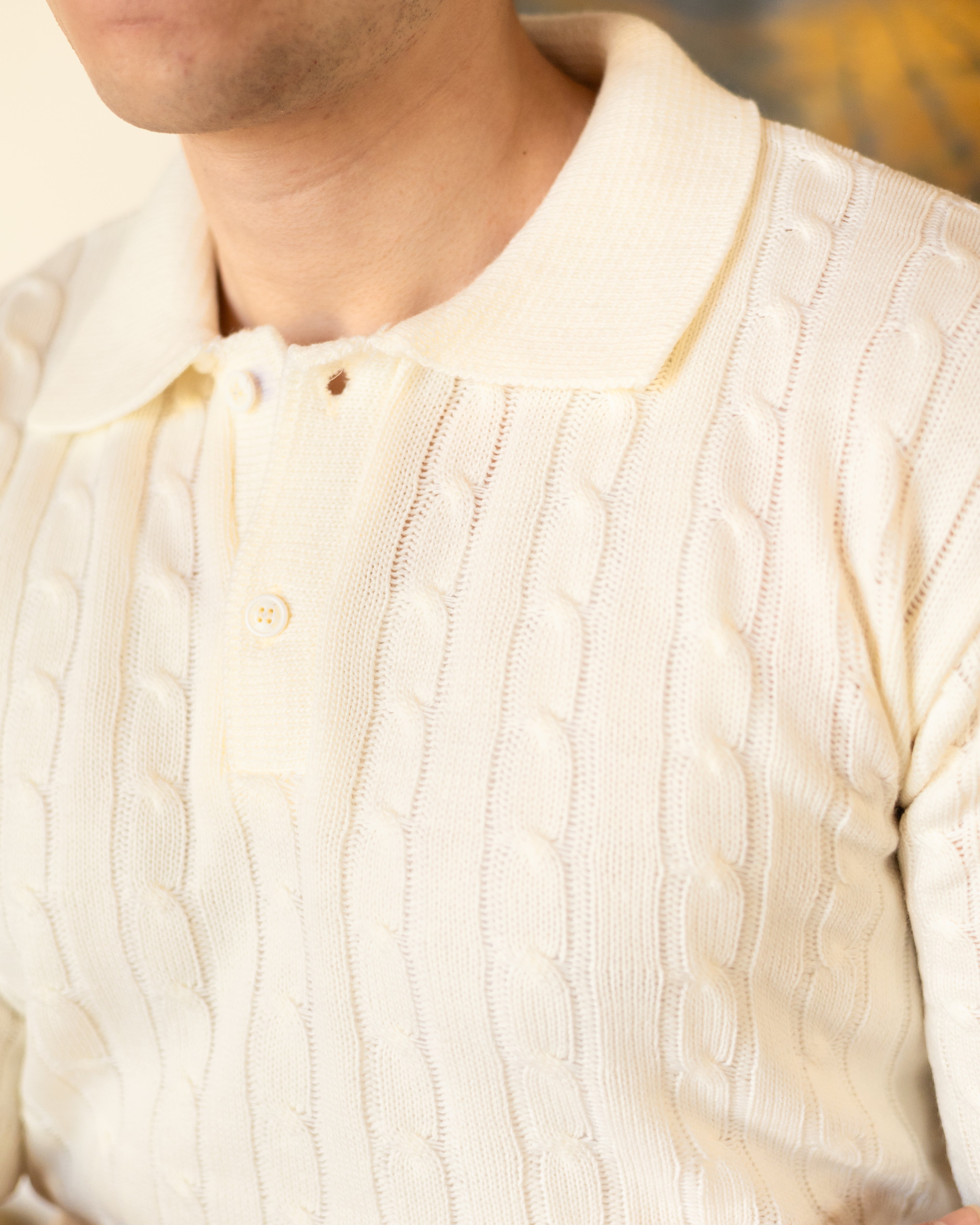 White Twist Knit Polo - Him