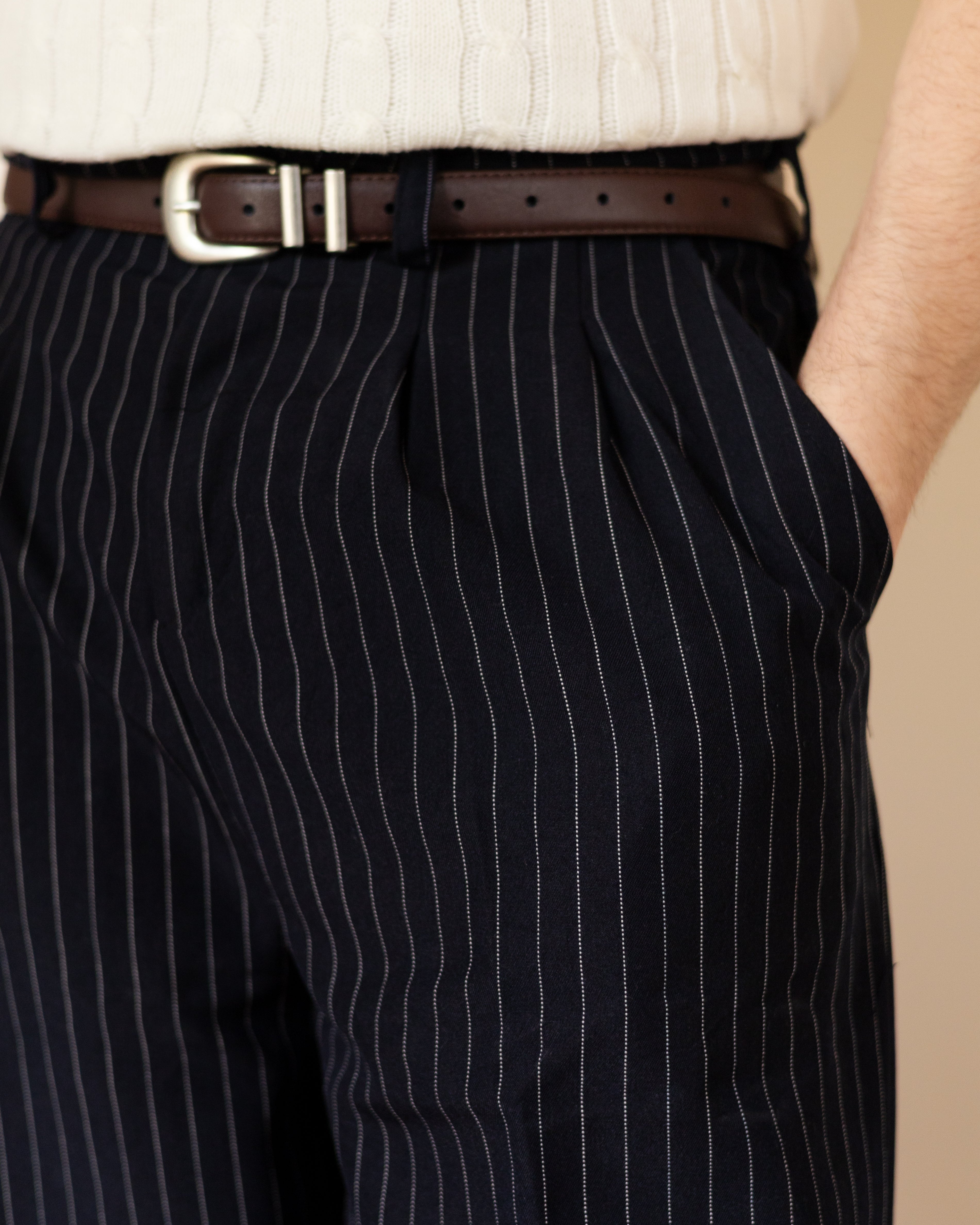 Pinstriped Navy Tailored Pants