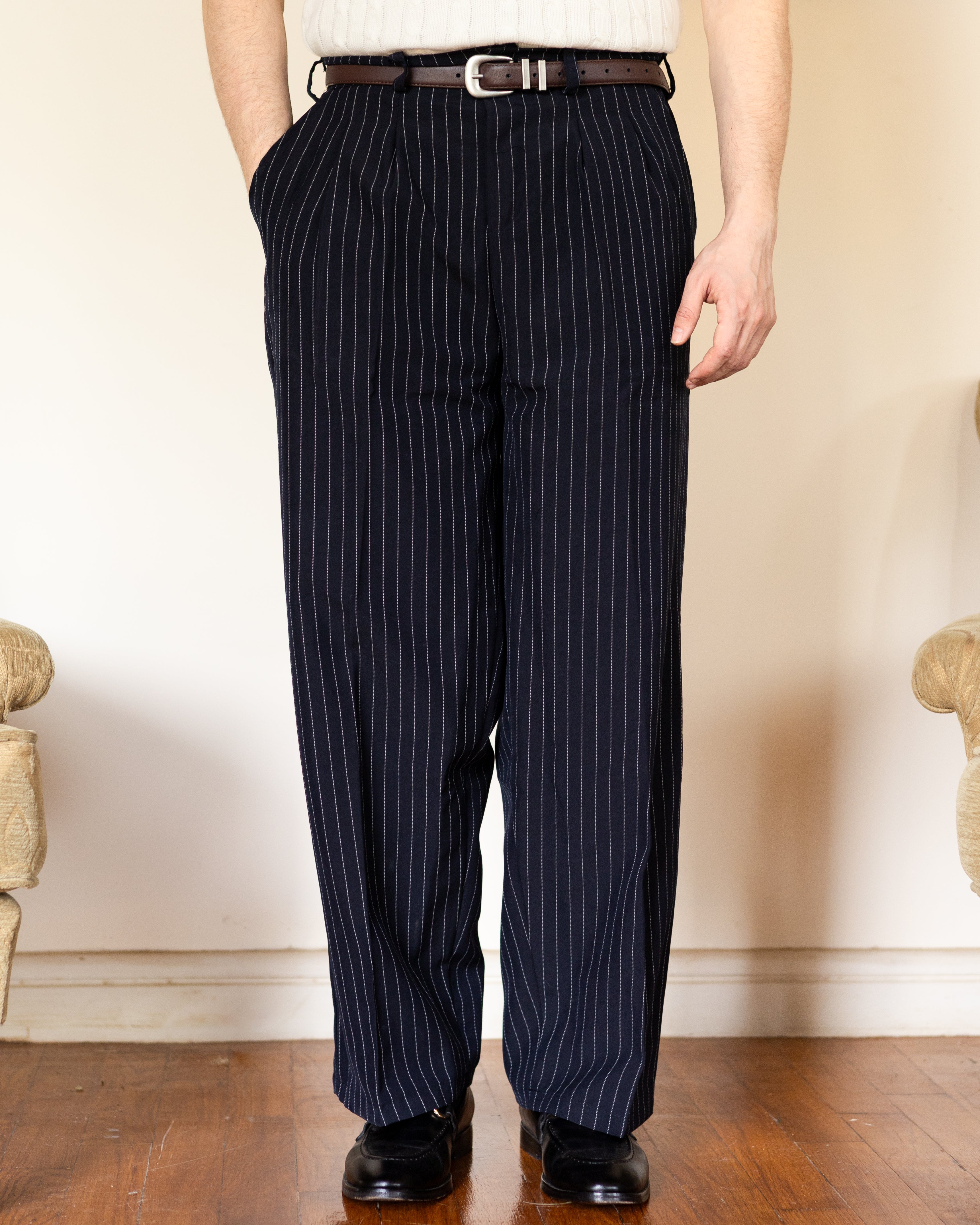 Pinstriped Navy Tailored Pants