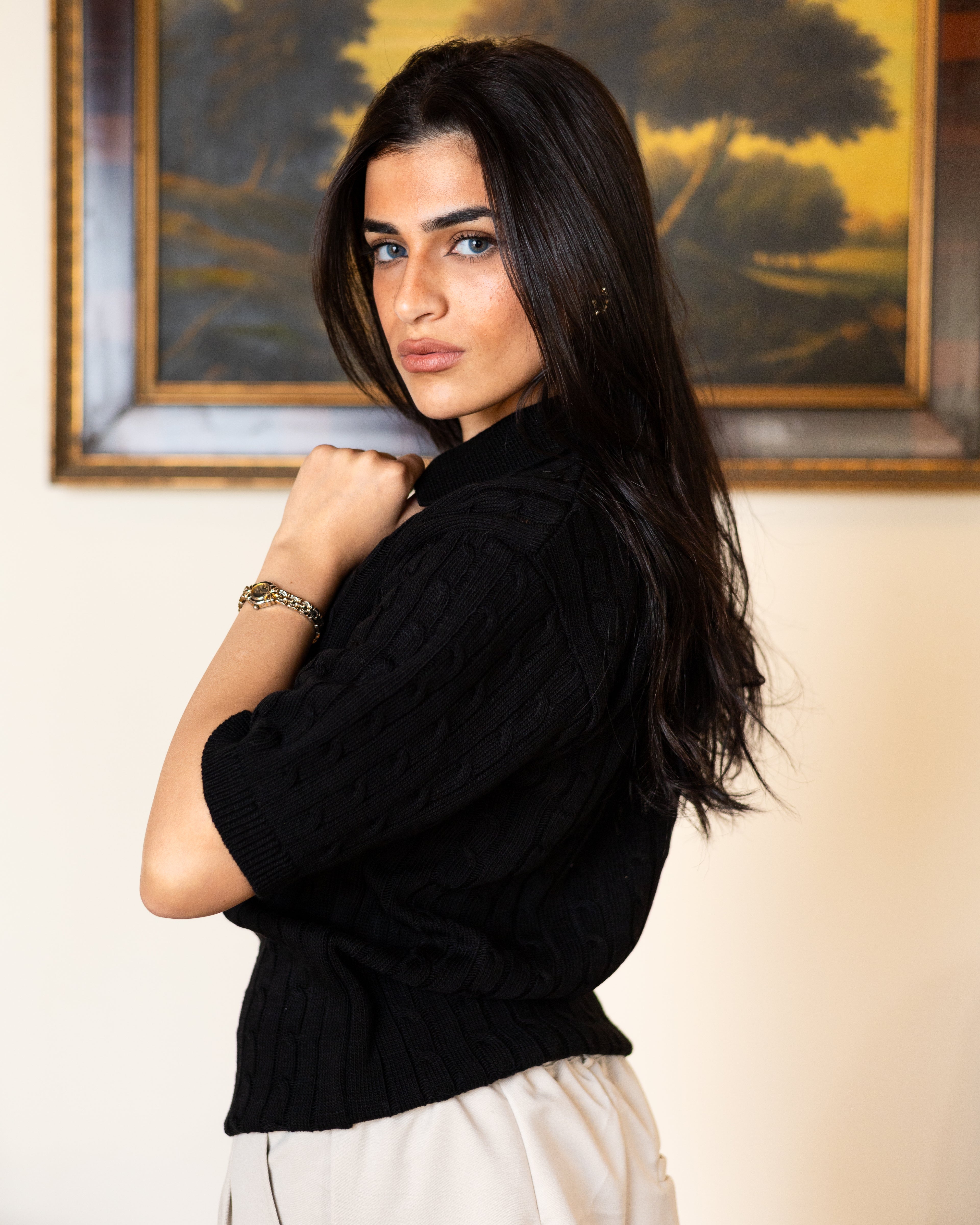 Black Twist Knit Polo - Her