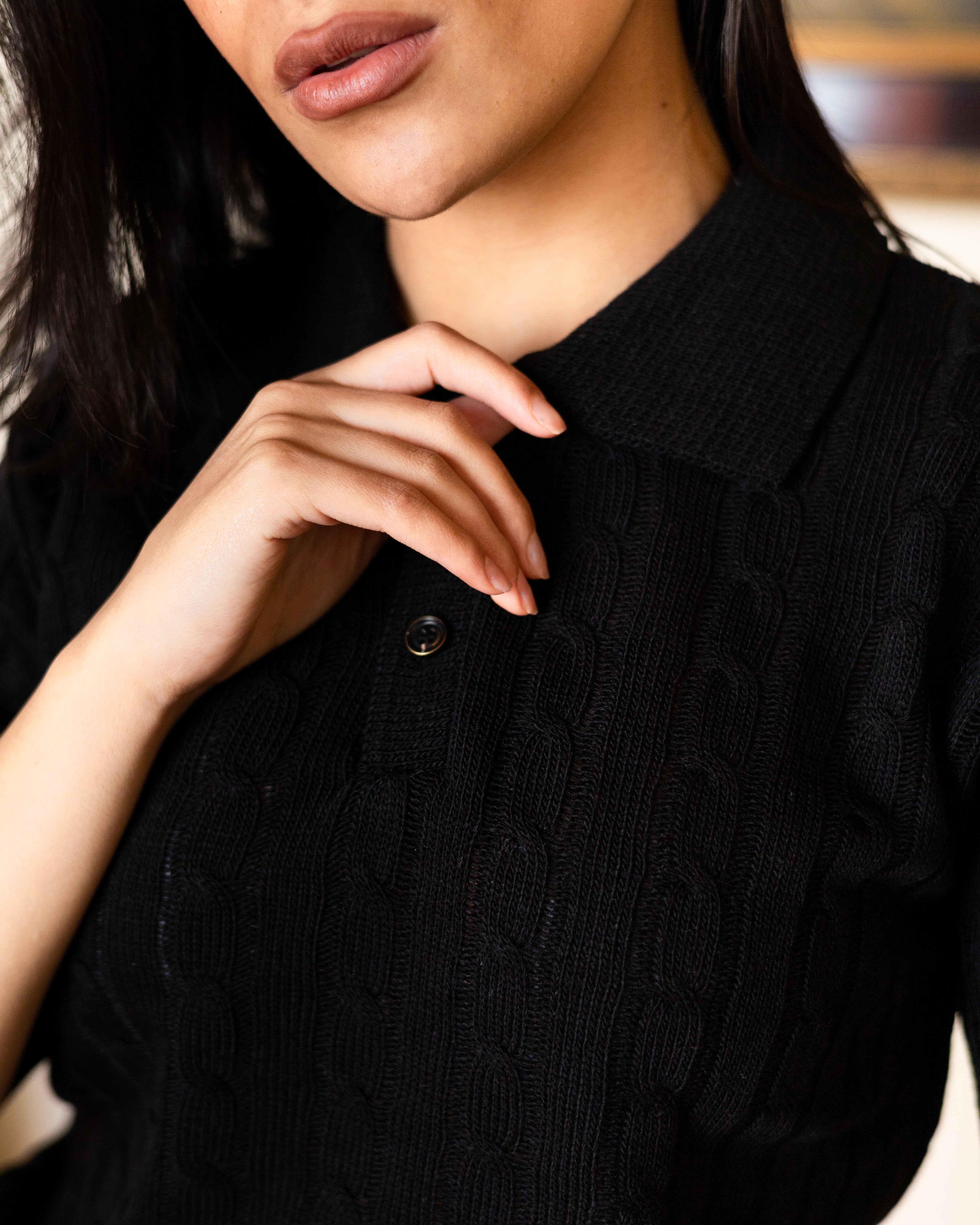 Black Twist Knit Polo - Her – ZÈOR