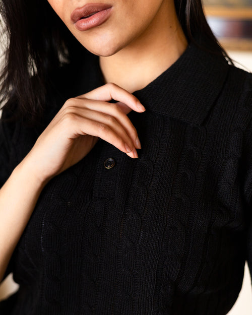 Black Twist Knit Polo - Her
